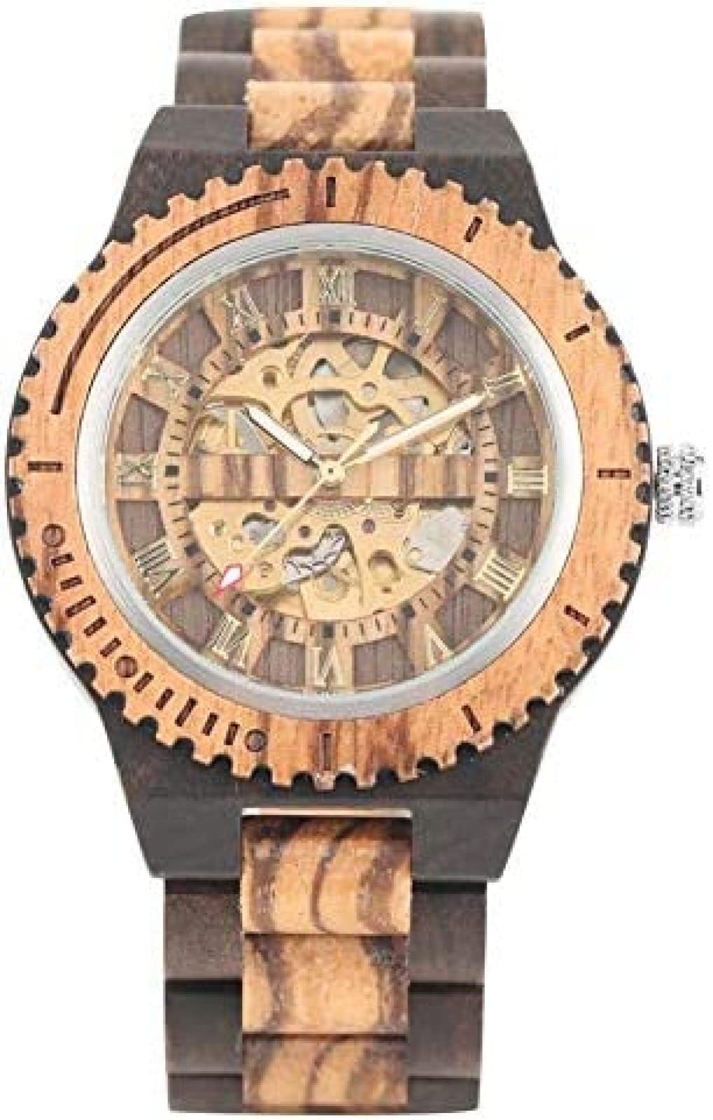 Drewniany zegarek Retro drewniany zegarek Royal Gold Roman Dosłowne zegarki mechaniczne Męski luksusowy zegarek z drewnianą bransoletką