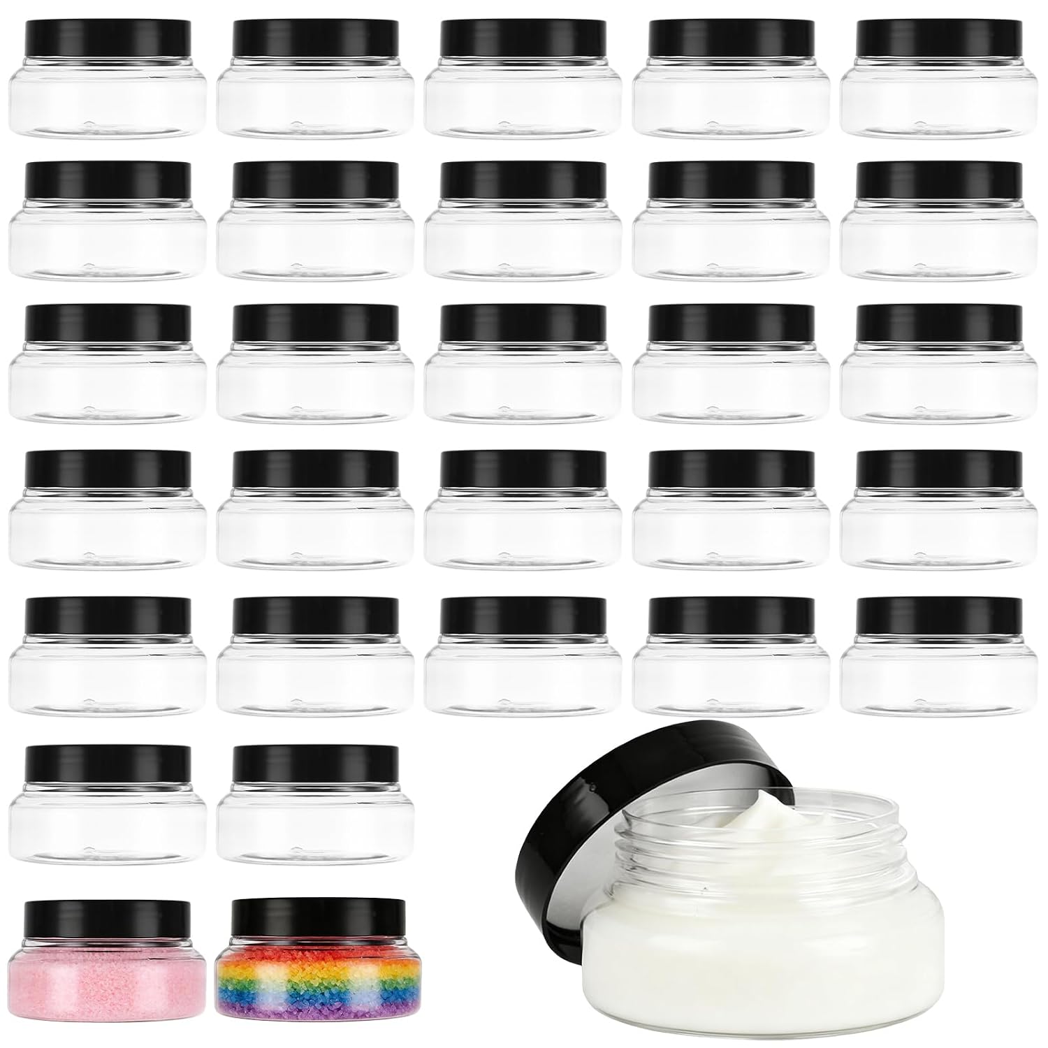 30 Pack 5 Oz Plastic Jars with Lids, Clear Sugar Scrub Containers, Empty Refillable Cosmetic Jars for Body Butter, Round Body Butter Containers for Sugar Scrub, Lotion, Cream