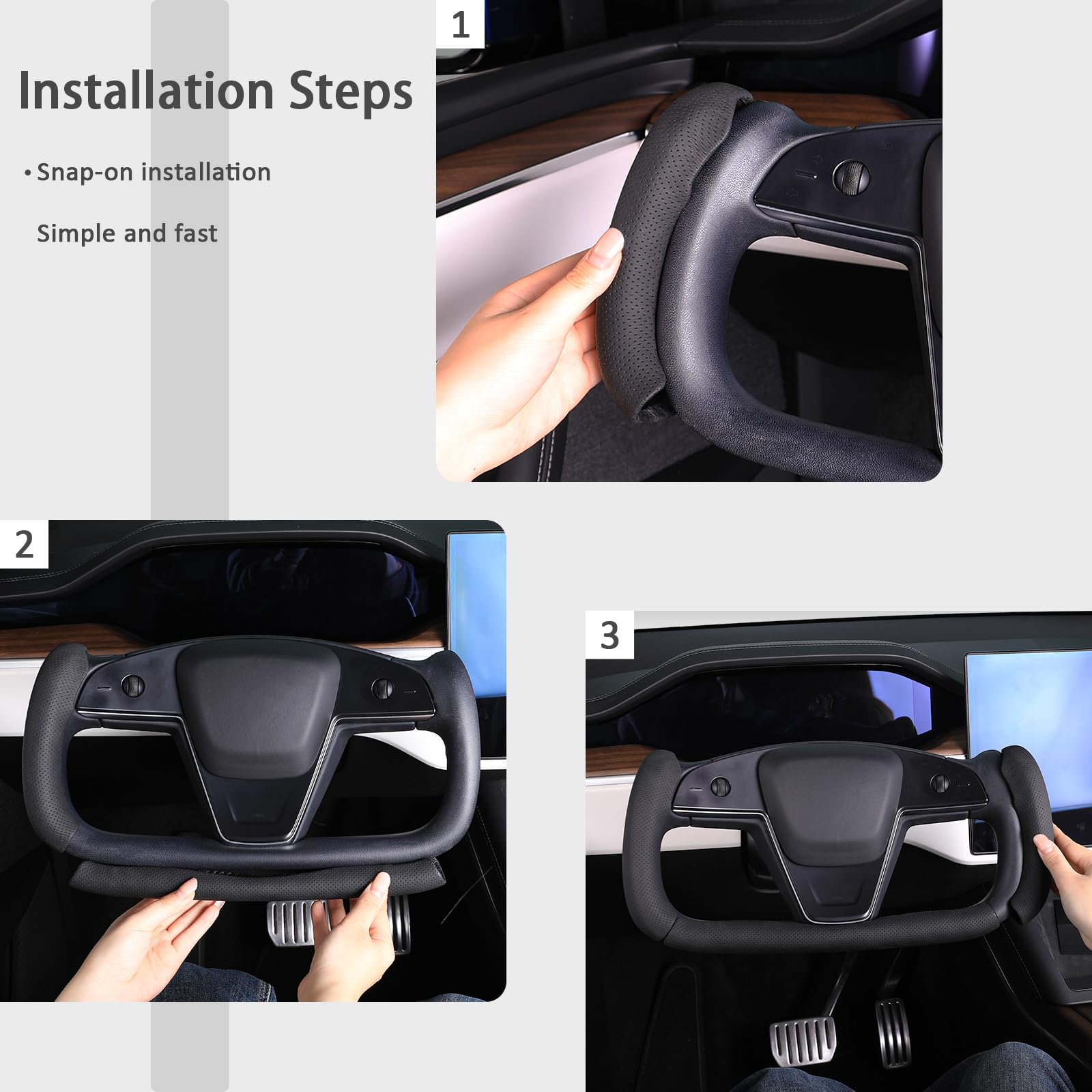 Housse de volant pour volant Tesla Yoke, Housse de volant de voiture pour volant Tesla Model S 2021-Présent/Model X 2021-Présent Accessoires de volant Noir