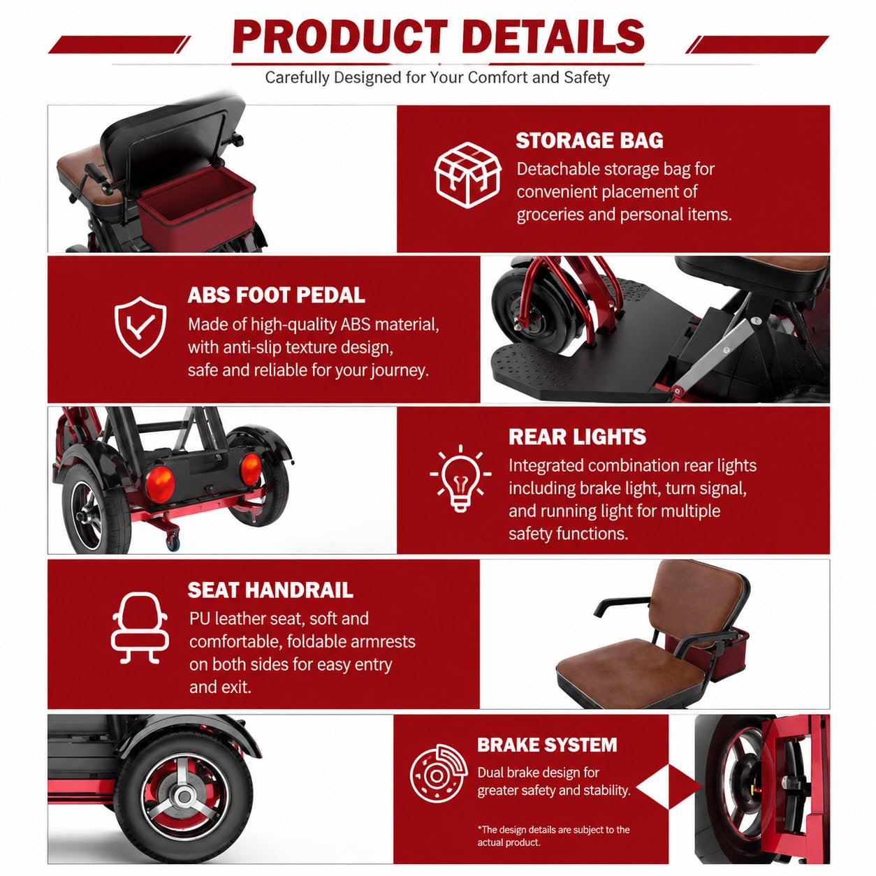 Scooter Eléctrico De Movilidad De 3 Ruedas para Adultos Mayores Y Personas con Discapacidad, Capacidad de Carga de 120 kg; Scooter Plegable con Asiento Acolchado Y Cesta De La Compra