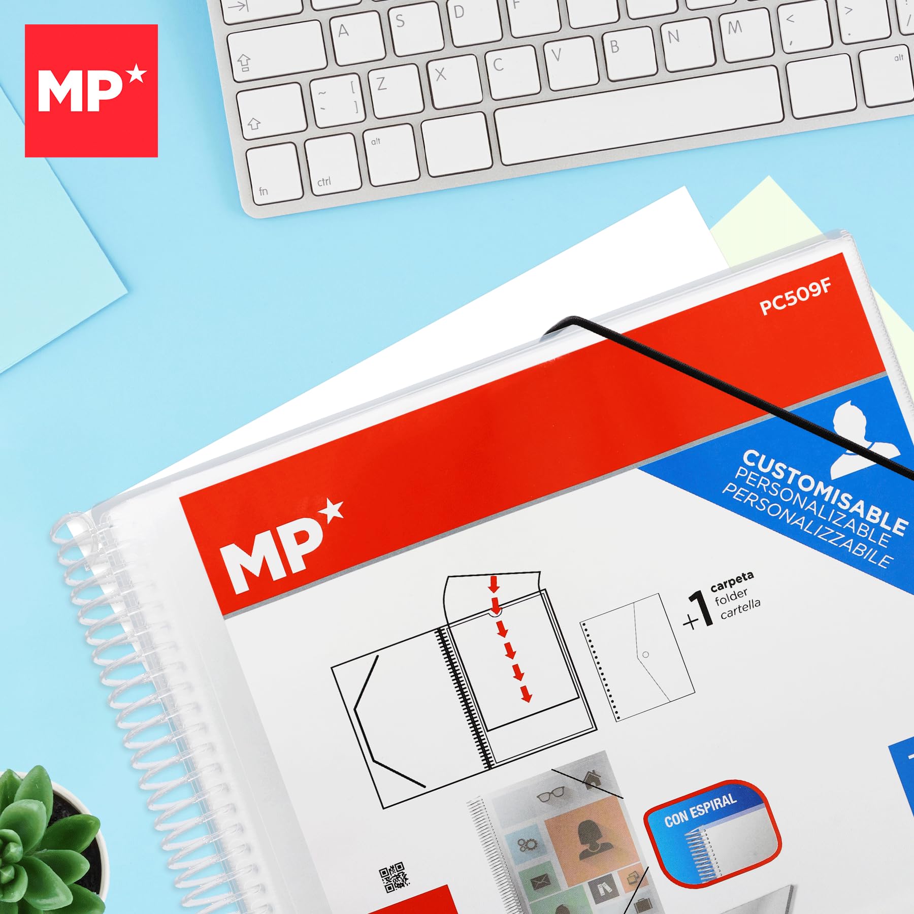 MP - Carpeta Clasificadora con Anillas, 80 Fundas A4 con Portada Personalizable
