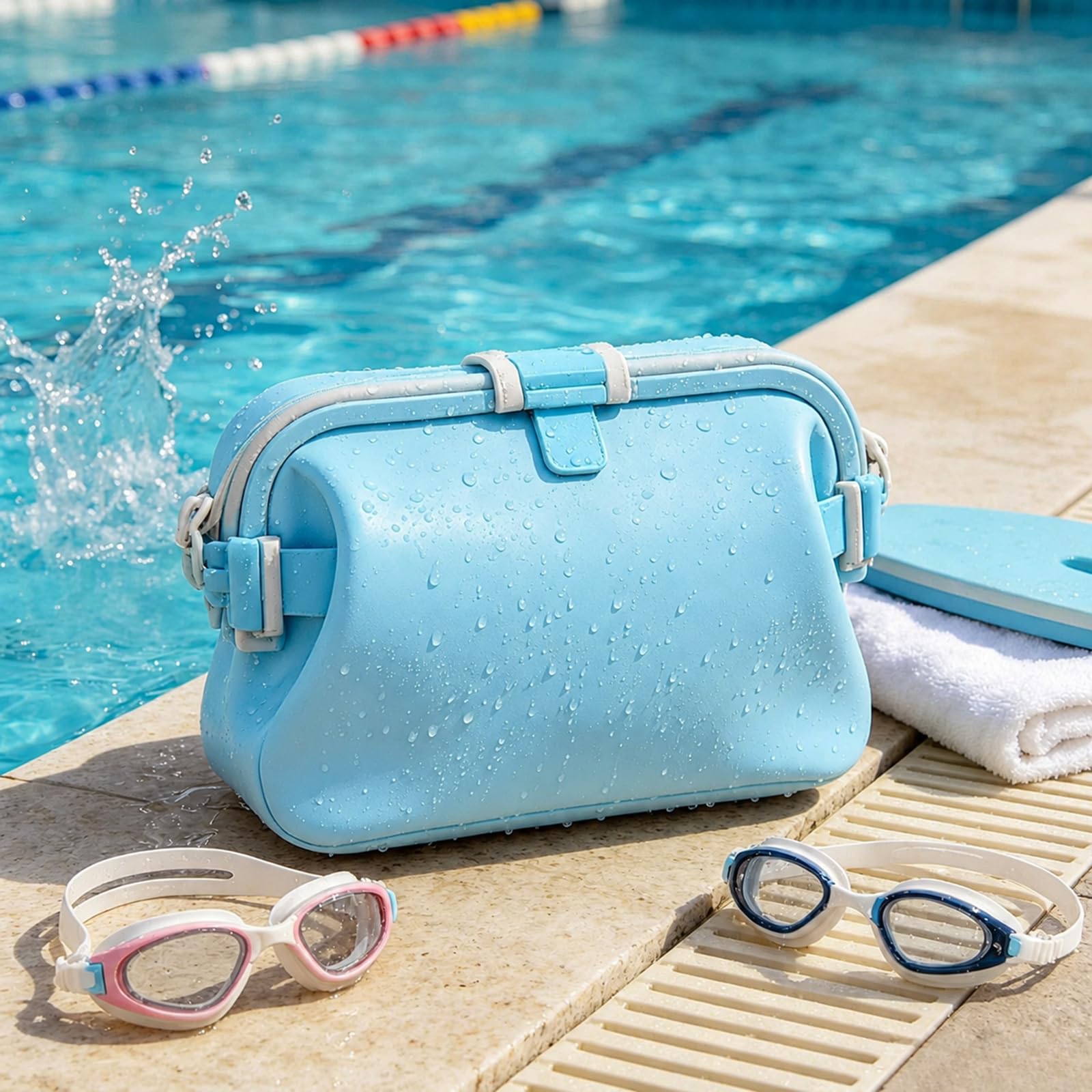 2026 New Foldable Silicone Beach Bag, Outdoor Waterproof Silicone Tote Bag, Lightweight Travel Pouch, Floating Silicone Pool Bag, Easy to Clean & Carry, for Vacation Camping Swimming (Blue)