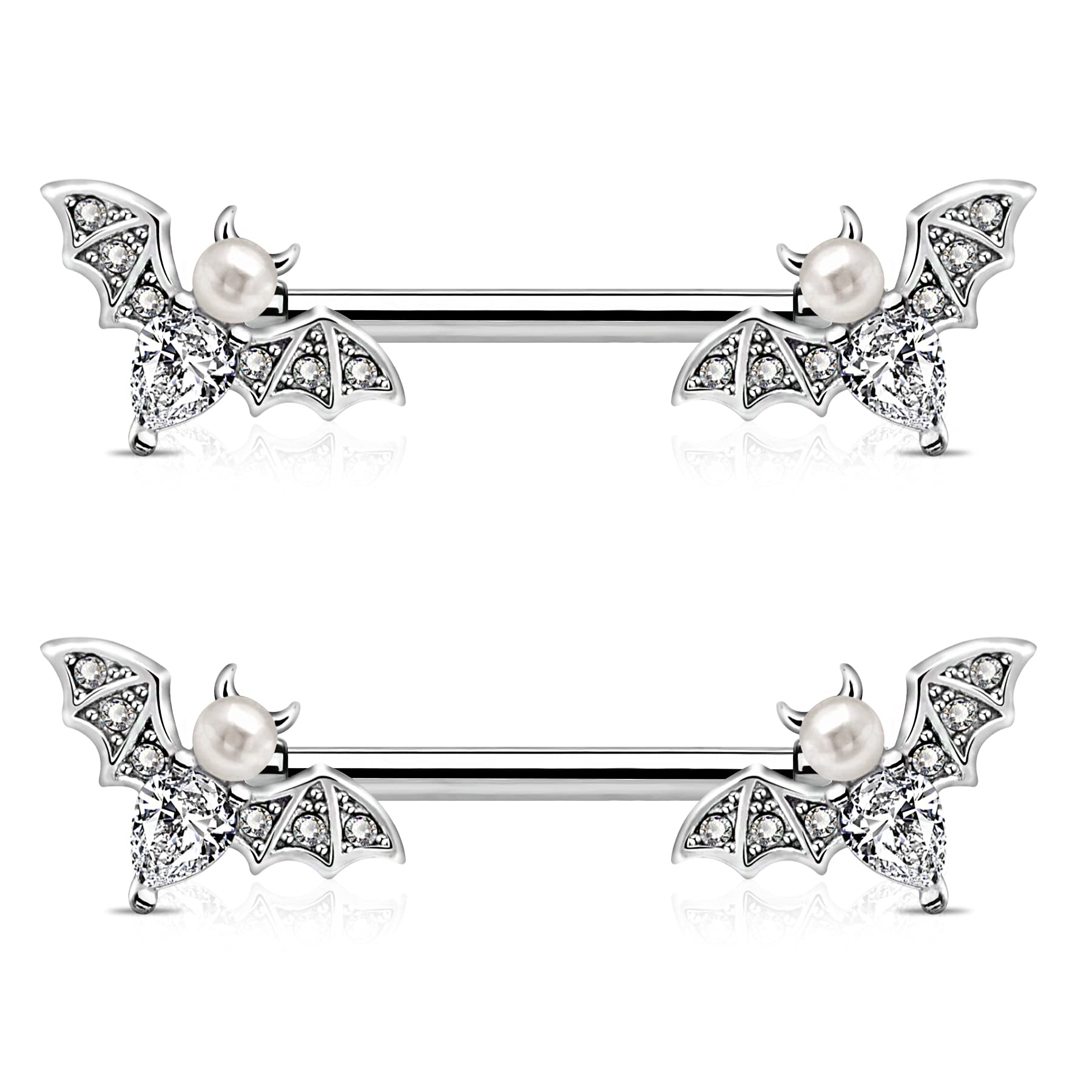 JewseenNipple Barbell 14g Piercing Jewelry with Sparkling CZ Stones - Perfect for Halloween Body Piercing