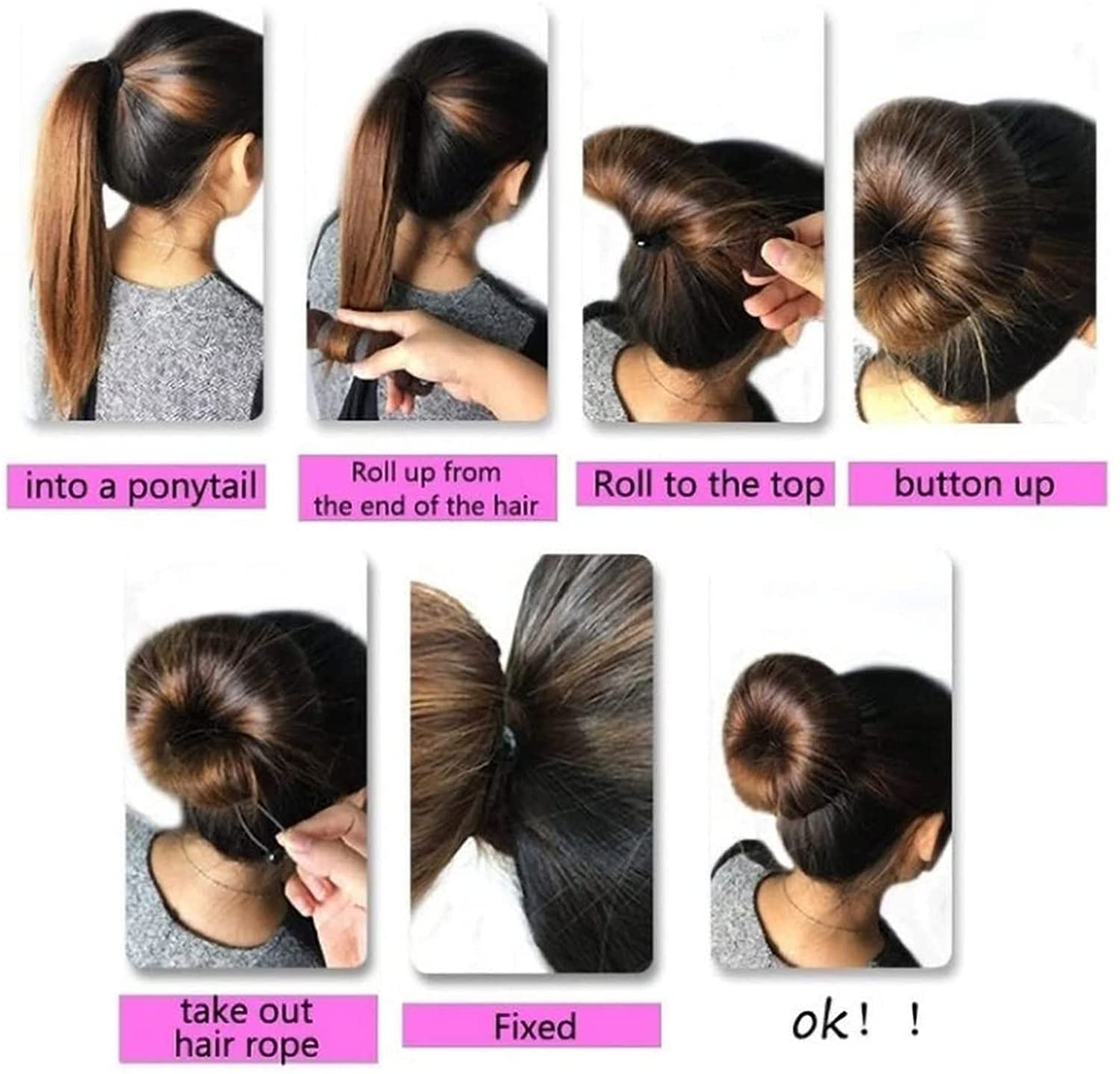 Herramienta de rollo mágico creativo para el cabello, para hacer bollos de pelo a la moda, para hacer donut, herramienta para peinar el cabello para mujer, soporte de cola de caballo (negro)