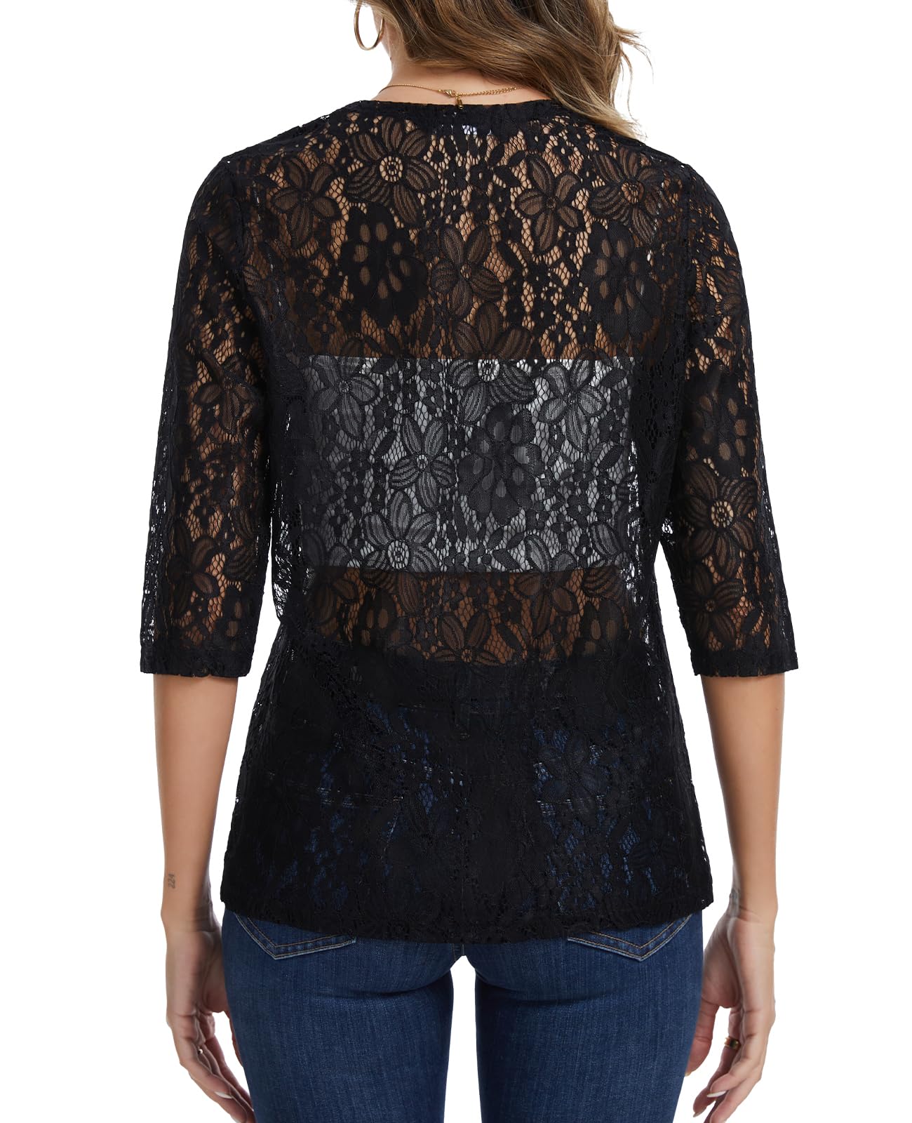 Cardigan da donna in pizzo aperto sul davanti manica a 3/4 coprispalle bolero casual coprispalle stratificazione top dress cover up elegante