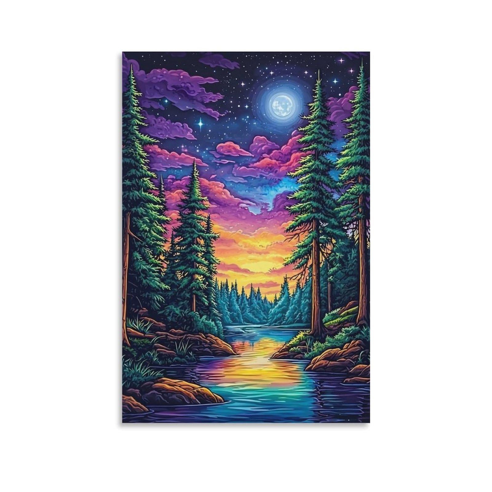 DHBANEIOK Fantasy Forest Night_1_1 Wall Decor Poster Giclee Canvas Prints Modern Wall Art Picture Wall Hanging for Bathroom Wall Decor 24x36inch(60x90cm)