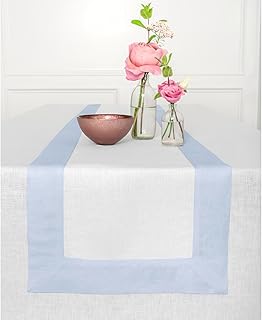 Solino Home Linen Table Runner 36 Inches - 100% Pure Linen Light Blue an...