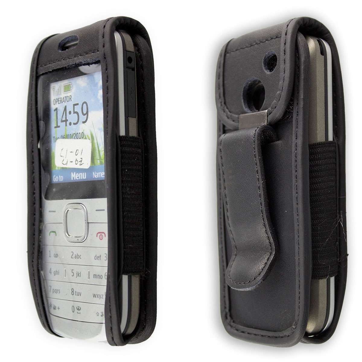 caseroxx Leather-Case with belt clip compatible with Nokia C1-01 made from genuine leather