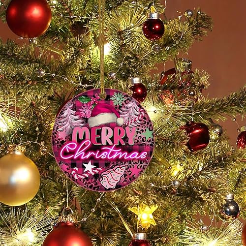 Miniatura 5 de Adorno de Navidad para decoración de árbol de Navidad, adorno de cerámica rosa, decoraciones colgantes, regalos de Navidad para damas, adorno de
