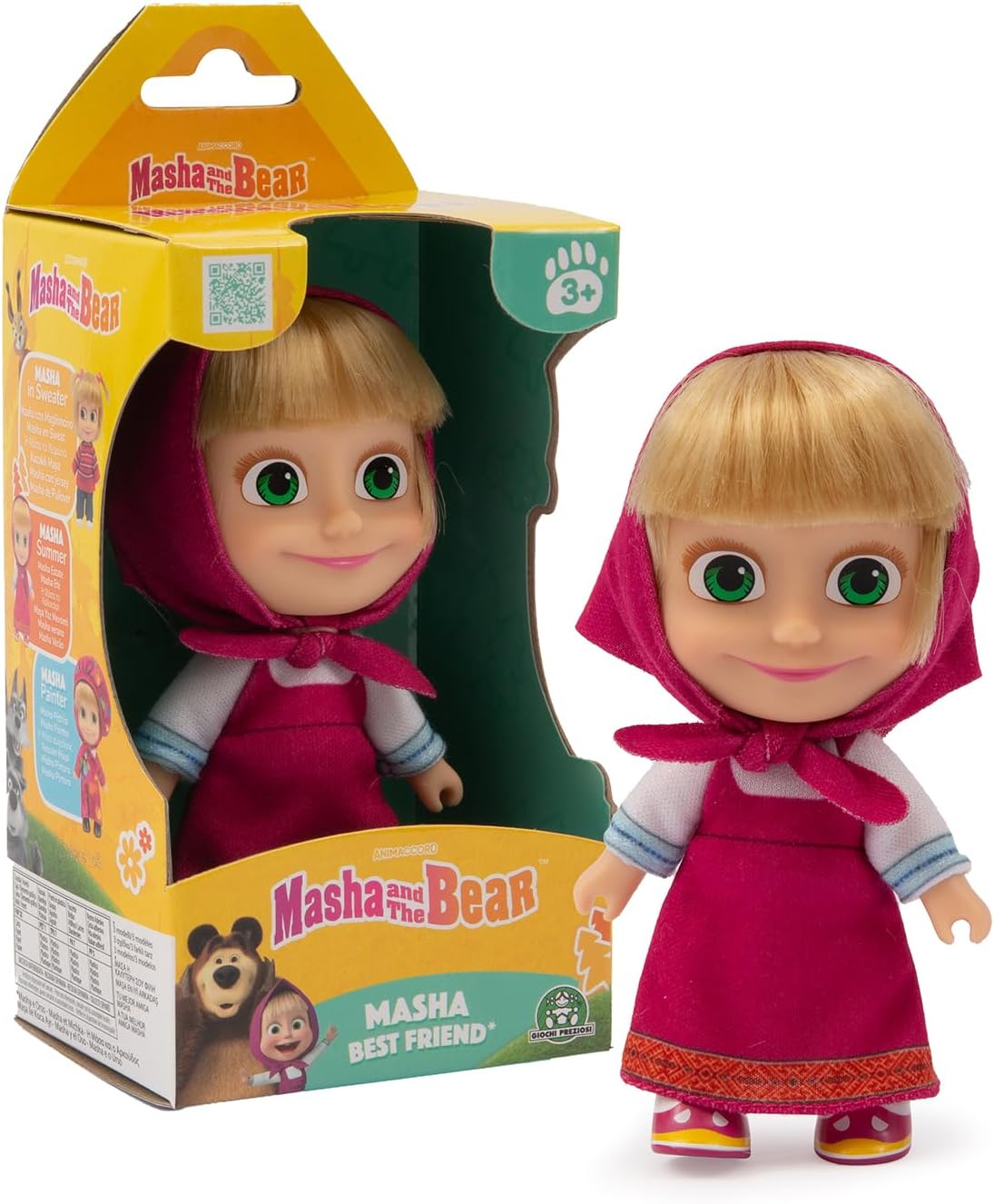 Masha Doll – 12 cm Tall in Red Summer Dress with Matching Scarf from the Hit TV Series Masha and the Bear – Suitable for Kids Aged 3+
