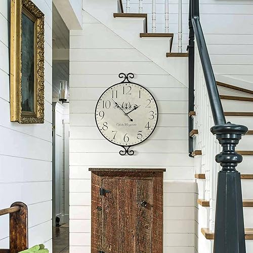 Miniatura 6 de Reloj de pared estilo granja, 17 pulgadas de alto x 13.4 pulgadas de profundidad, marco de hierro forjado con acabado gris cálido, reloj de pared