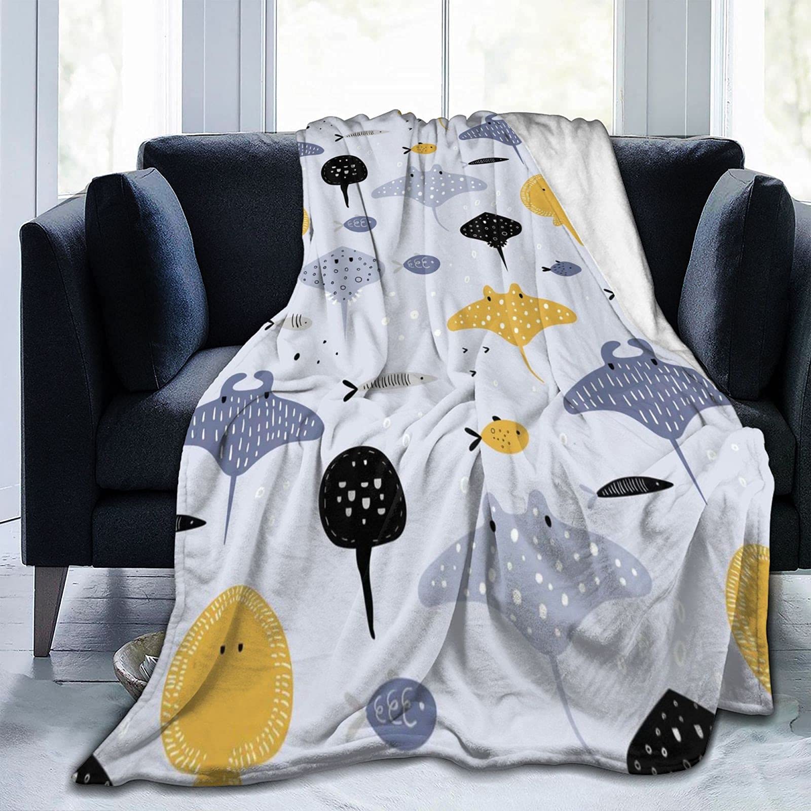 Coperta A Forma Di Fungo Nero E Bianco - Peluche Morbida 127x102 Cm
