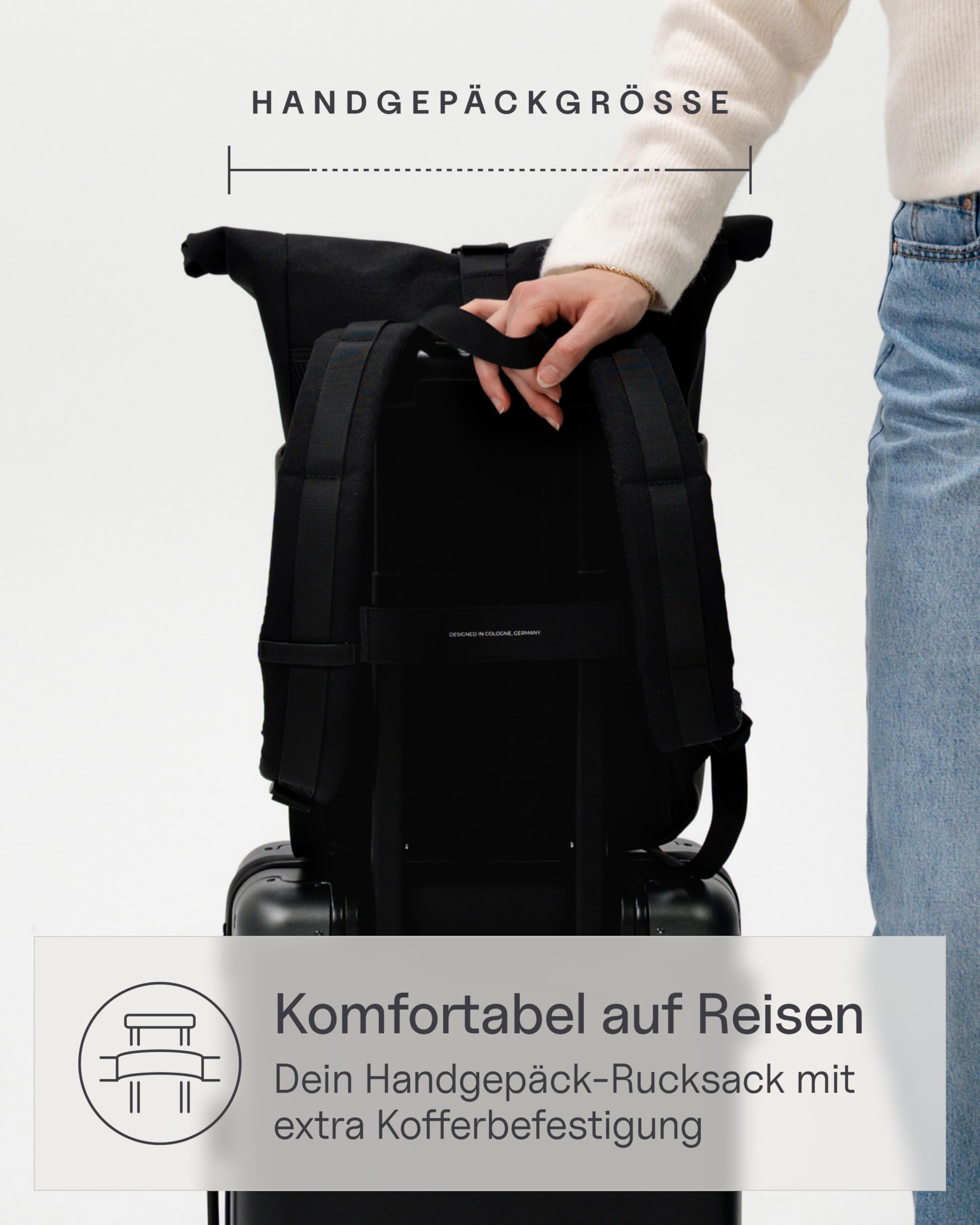 Kapten & Son Rucksack Lund Basic 14-16,5 L | Rolltop Damen & Herren | Handgepäck Rucksack mit 14'' Laptopfach | Vegan & Wasserabweisend