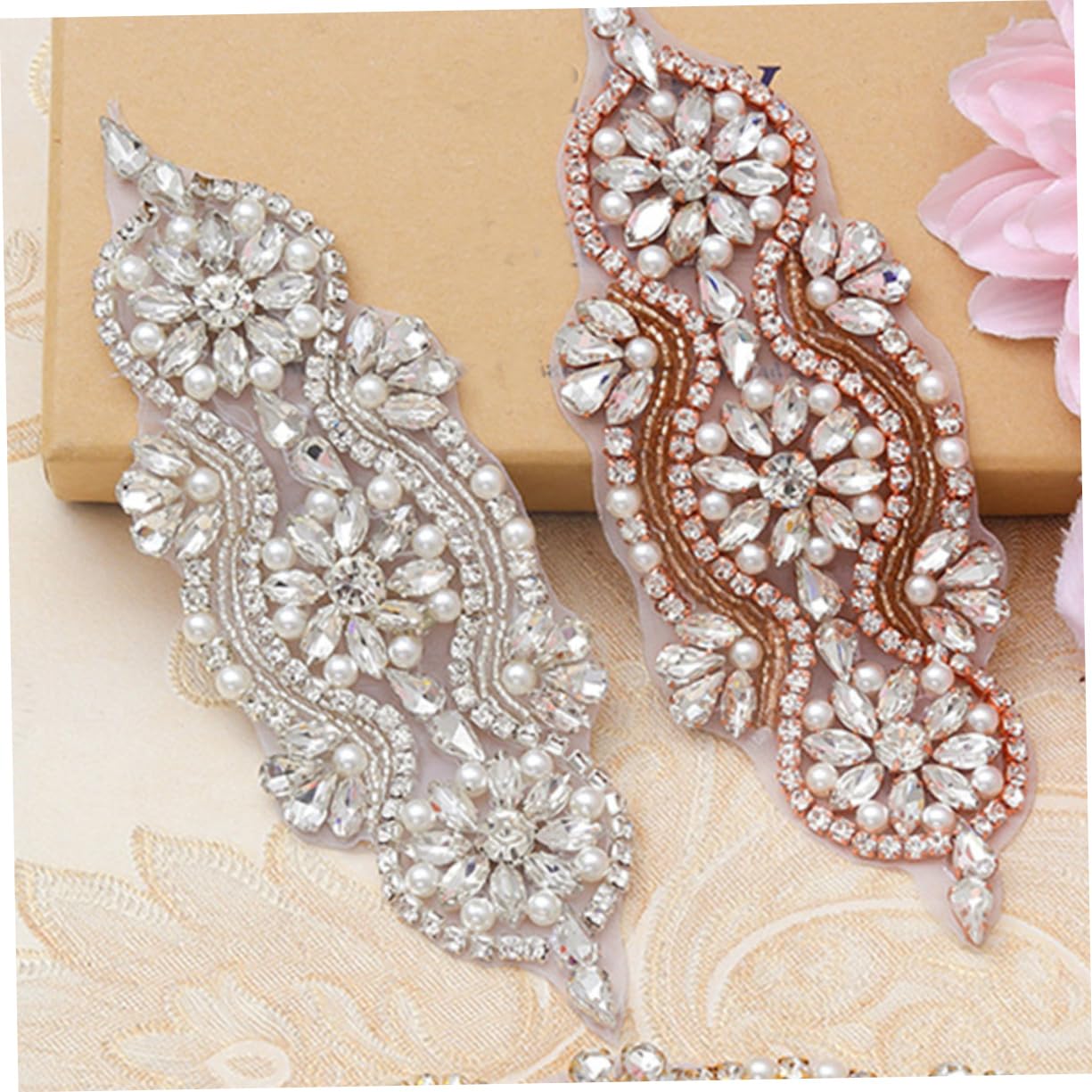 STOBOK 2 Pezzi Di Perle Appliqué Fornitura Di Nozze Applique Da Sposa Cintura Strass Applique Vestito Cucito Vestito Cintura Patch Da Sposa Sash Patch Strass Fascia