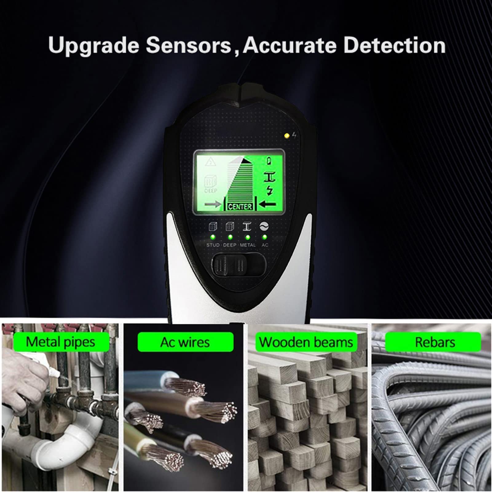 Metalldetektor LCD Wandscanner 4-in-1 Digitaler Metalldetektor Wanddetektor Holzbalken Mitte Nachschlagen AC-Drahtbolzen für Schatzsuche (Farbe: Linse, Größe: A) (Linse A) (Braun A)