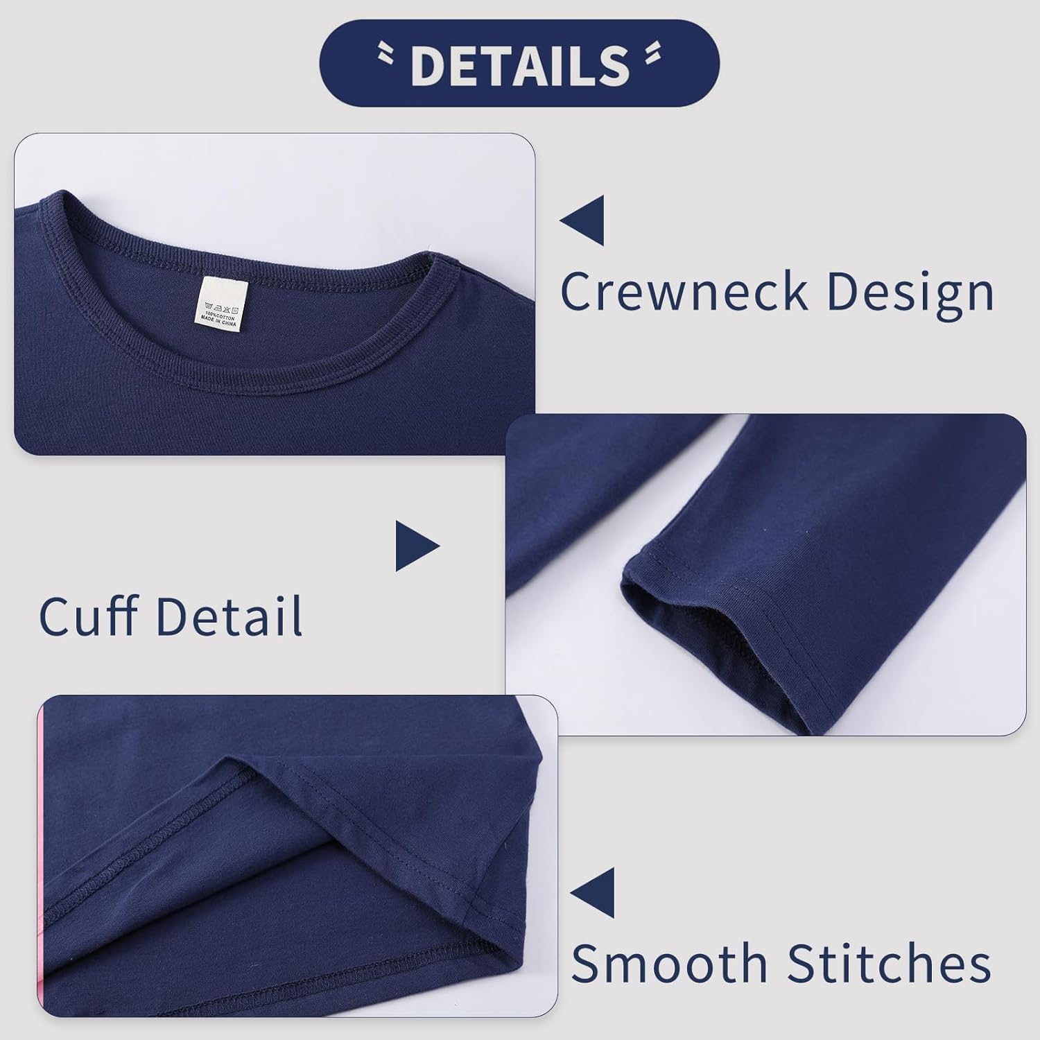 5 Pack Cotton Long Sleeve Tee Shirts for Boys and Girls Crewneck Basic T-Shirts Kids Tops for Toddlers Youth(Age 2-14) - Image 3