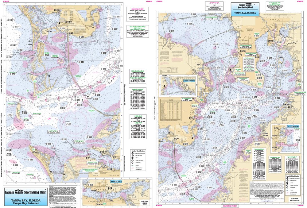 Inshore Tampa Bay, FL - Laminated Nautical Navigation & Fishing Chart by Captain Segull's Nautical Sportfishing Charts | Chart # TMB135