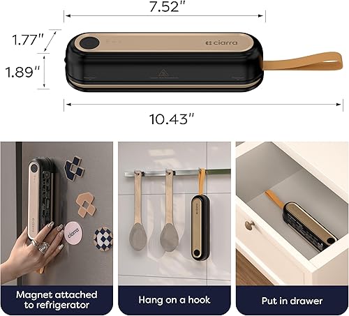 Miniatura 6 de CIARRA Máquina selladora al vacío portátil para conservación de alimentos y frescos, sellador al vacío de alimentos inalámbrico con 3 modos,