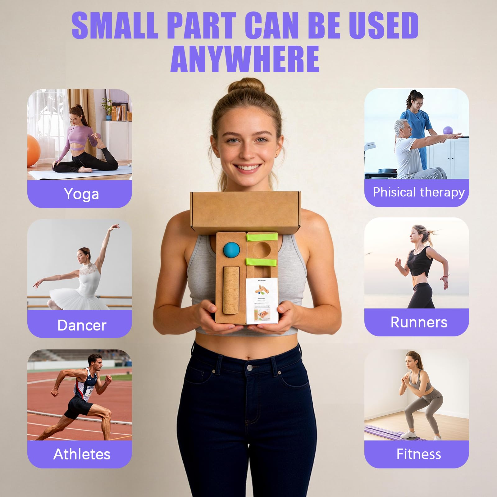 BRGD Sughero Piede Balance Board Set, Caviglie Rinforzo Tavola di Equilibrio con Blocchi, Rullo, Palla Fasciale e Fasce per Equilibrio, Stabilità e Forza del Piede