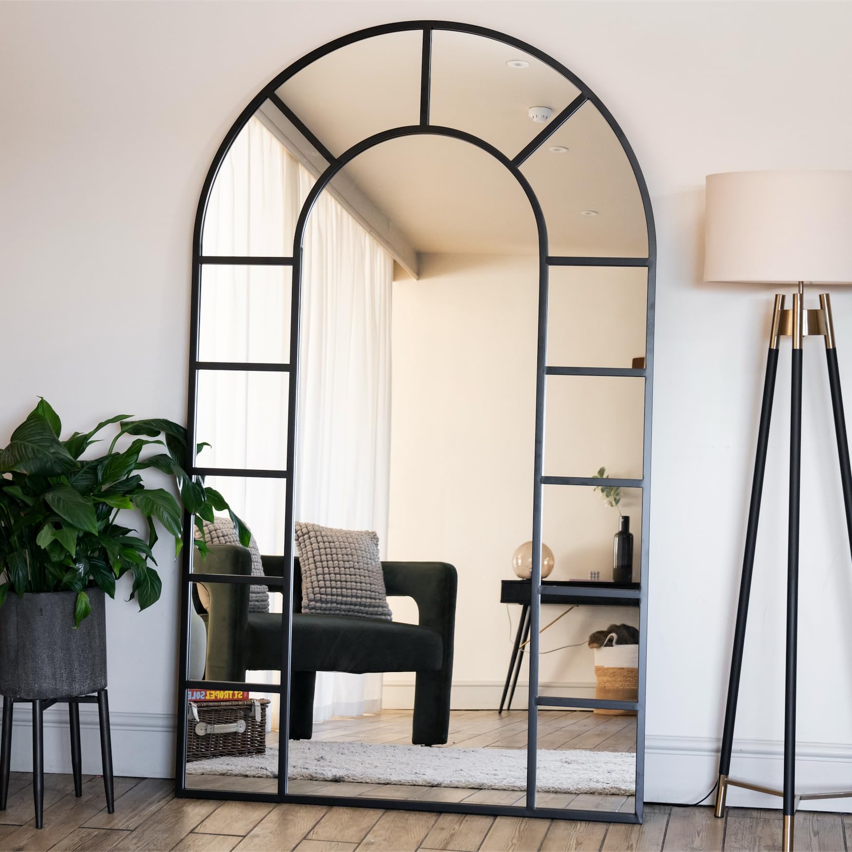 Jobu | Full Length Black Metal Arched Window Mirror - 180cm x 90cm | Mio