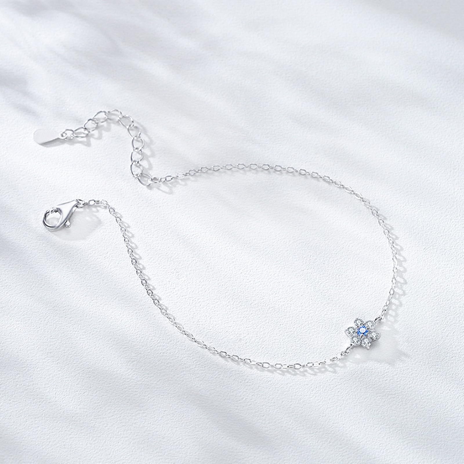 Pulsera de moda de flores para mujer con aguamarina y diamantes de laboratorio, pulsera de flores para mujer,