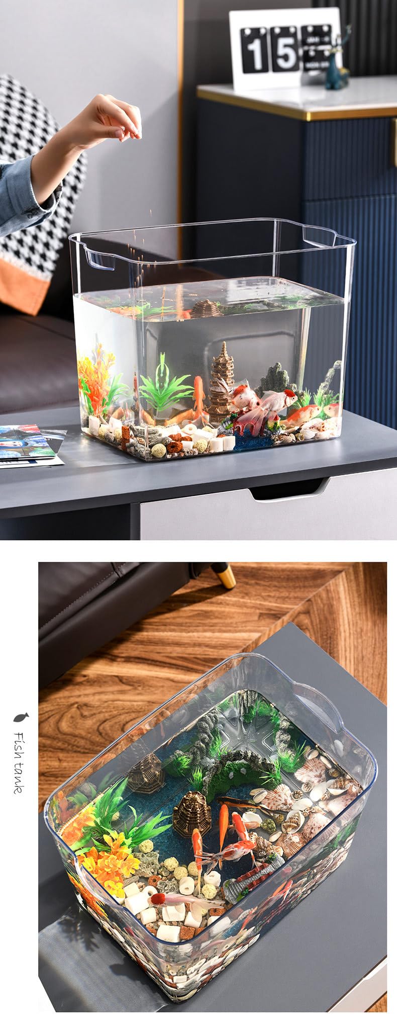 Amazon | 大型水槽、蓋付き透明家庭用水槽、蓋付き水族館、金魚鉢