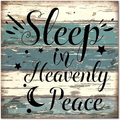 SILYHEART Sleep in Heavenly Peace Wooden Framed Signs Door Sign Rustic Lettering Quotes Home Family Wall Decoration for Home Kitchen Living Room