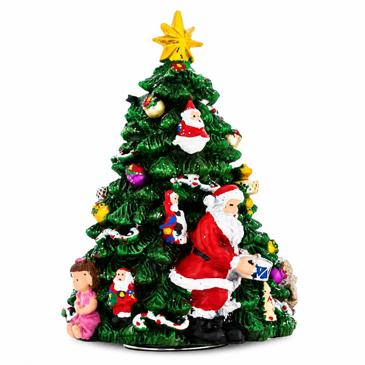 BestPysanky Santa Christmas Tree Musical Figurine with Spinning Motion with Star Topper