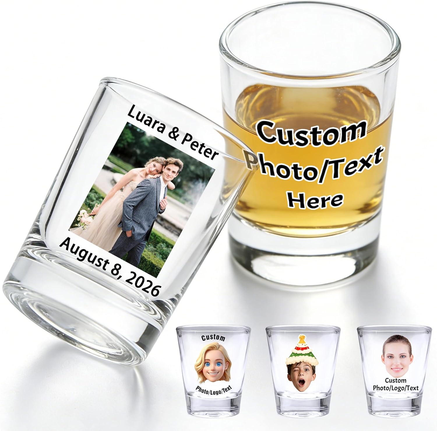 Custom Shot Glasses 2oz Personalized Funny Shot Glass Set with Face Photo Picture Text Logo Gifts for Wedding Birthday Party Favors Bachelorette for Him Her-Photo