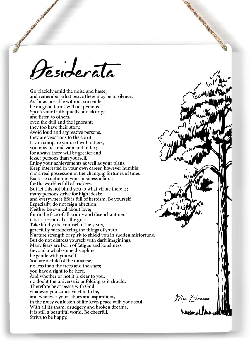 Desiderata Wood Sign Desiderata Poem Wooden Signs Rustic Hanging Plaque Home Office Wall Art "8 x 10" Literature Sign Wall Decor for Home Office