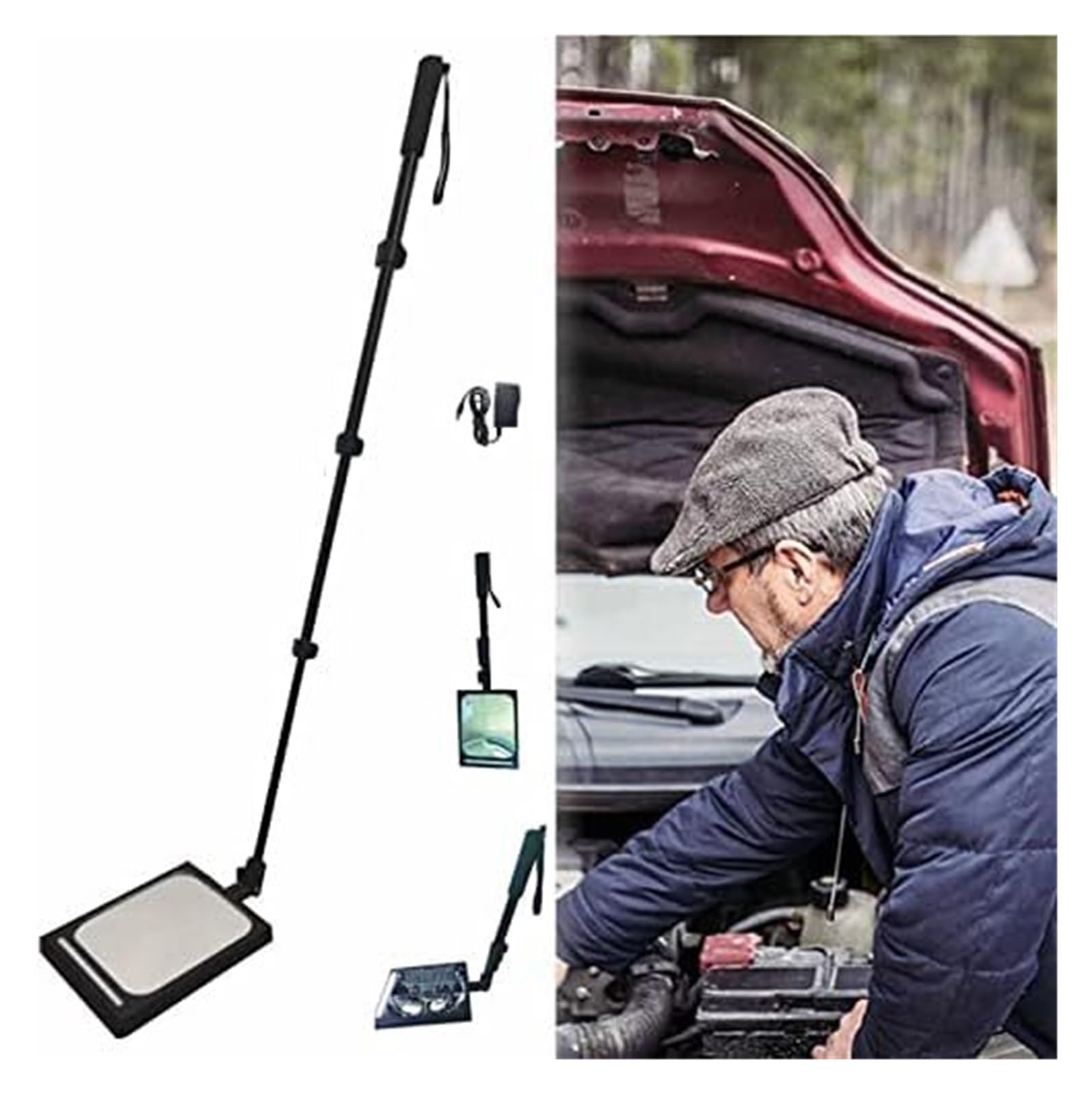 YNIYUJKL Telescoping Inspection Mirror, Retractable Telescopic Inspection Mirror Kit, Visual Vehicle Equipment, Rechargeable