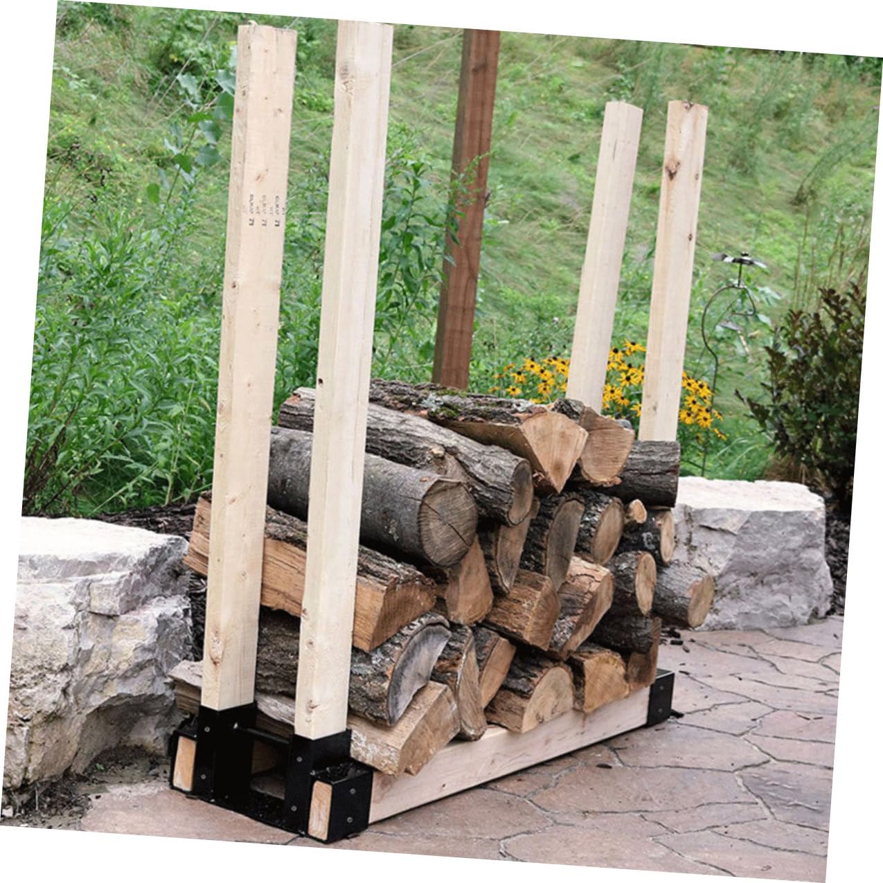 Mipcase Supporto per Legna da Ardere in Ferro Nero, Scaffale Salvaspazio per Esterni, Organizzatore Portaoggetti Resistente e Antiruggine per Giardino e Terrazza