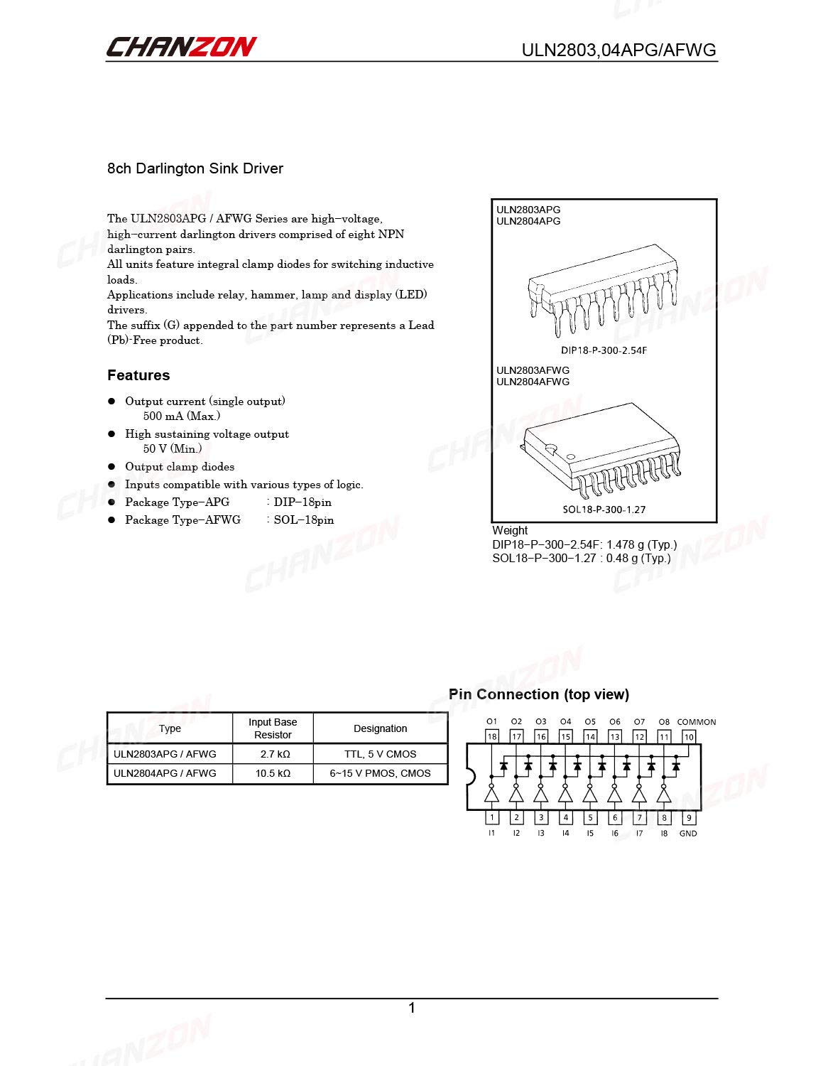 10x ULN2803APG DIP-18 Darlington-Transistor – NPN, 500mA, 50V, Silizium-Leistung, Für DIY-Projekte