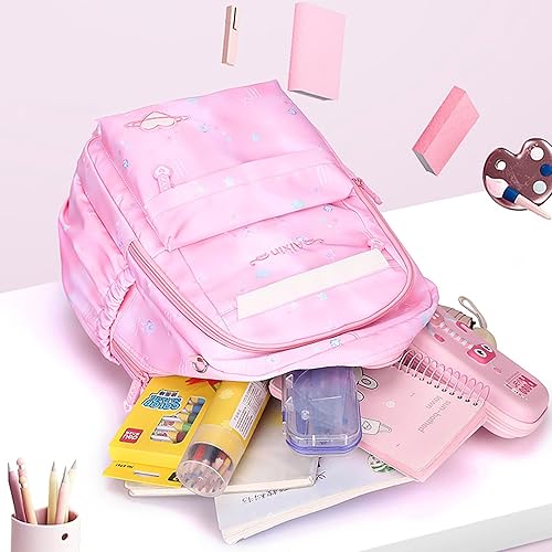 Miniatura 5 de Mochila ligera de gran capacidad de color degradado para laptop de 15.6 pulgadas con bonito colgante, Rosado, Grande