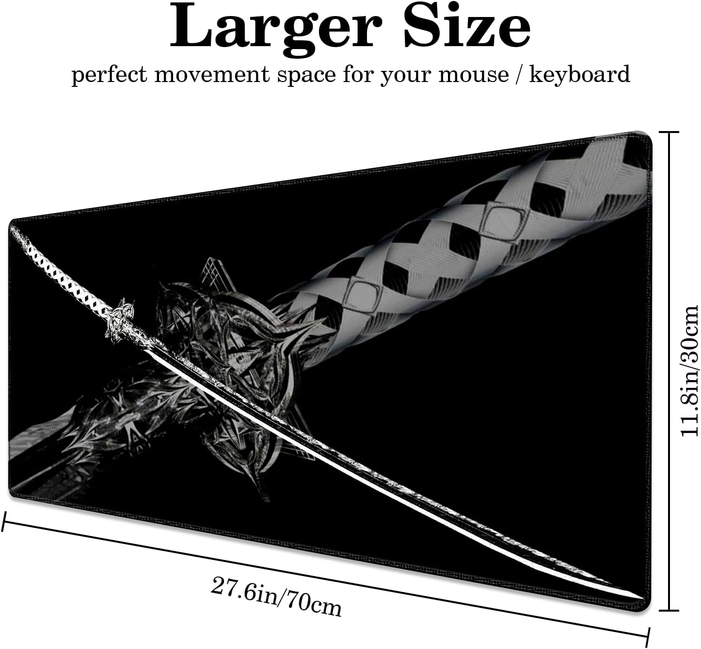 Katana Sword Desk Pad, Stitched Edges Mouse Pad, Large Office Desk Mat, Non-Slip Gaming Mouse Pad, Laptop Desk Pad, Desk Writing Pad for Office and Home - Image 2