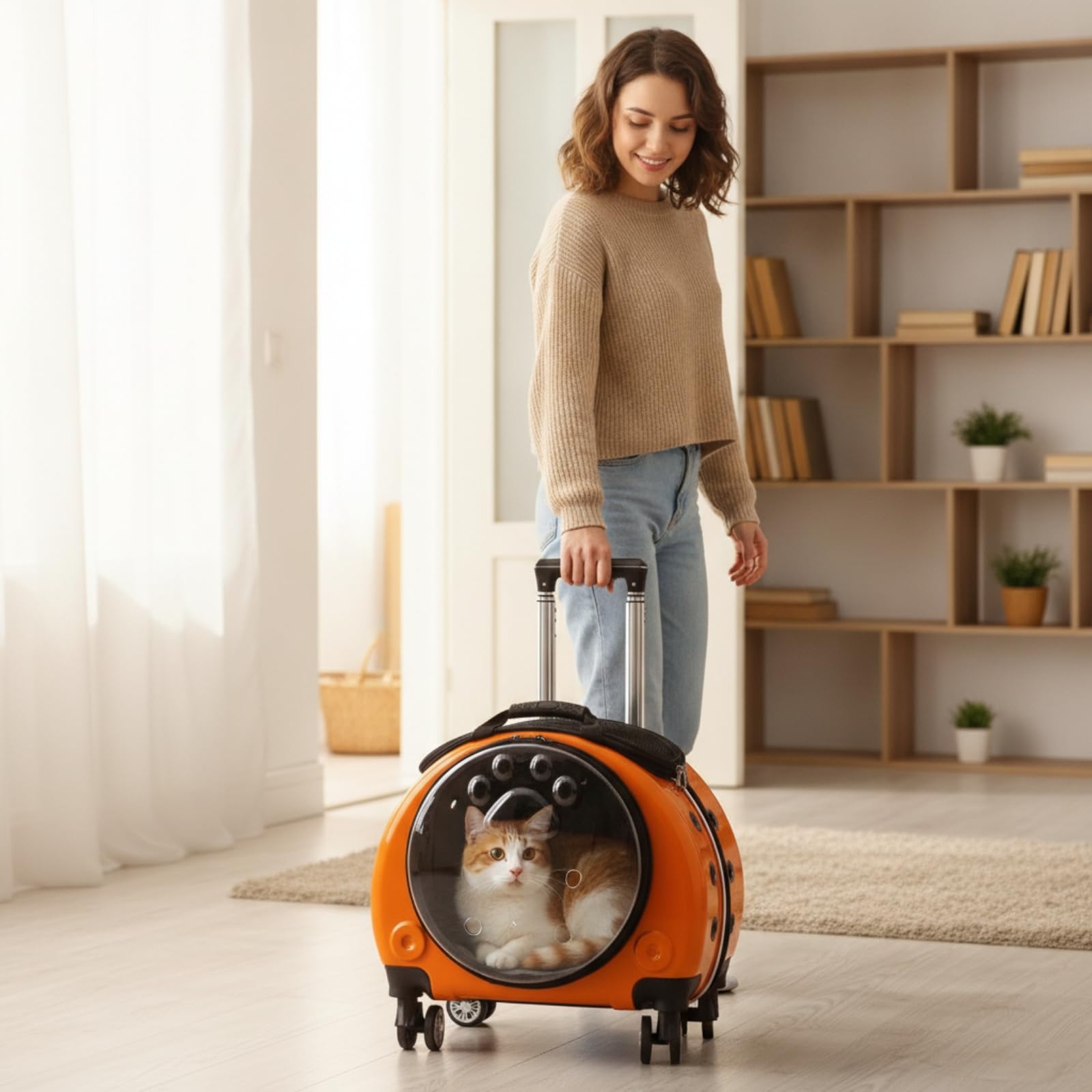 Colcolo Haustier Transportbox Rollkoffer Tragetasche Trolley Koffer aus Formstabiler Polypropylen Hartschale mit Ausziehbarem Zuggriff Und Topgriff mit, Rosa