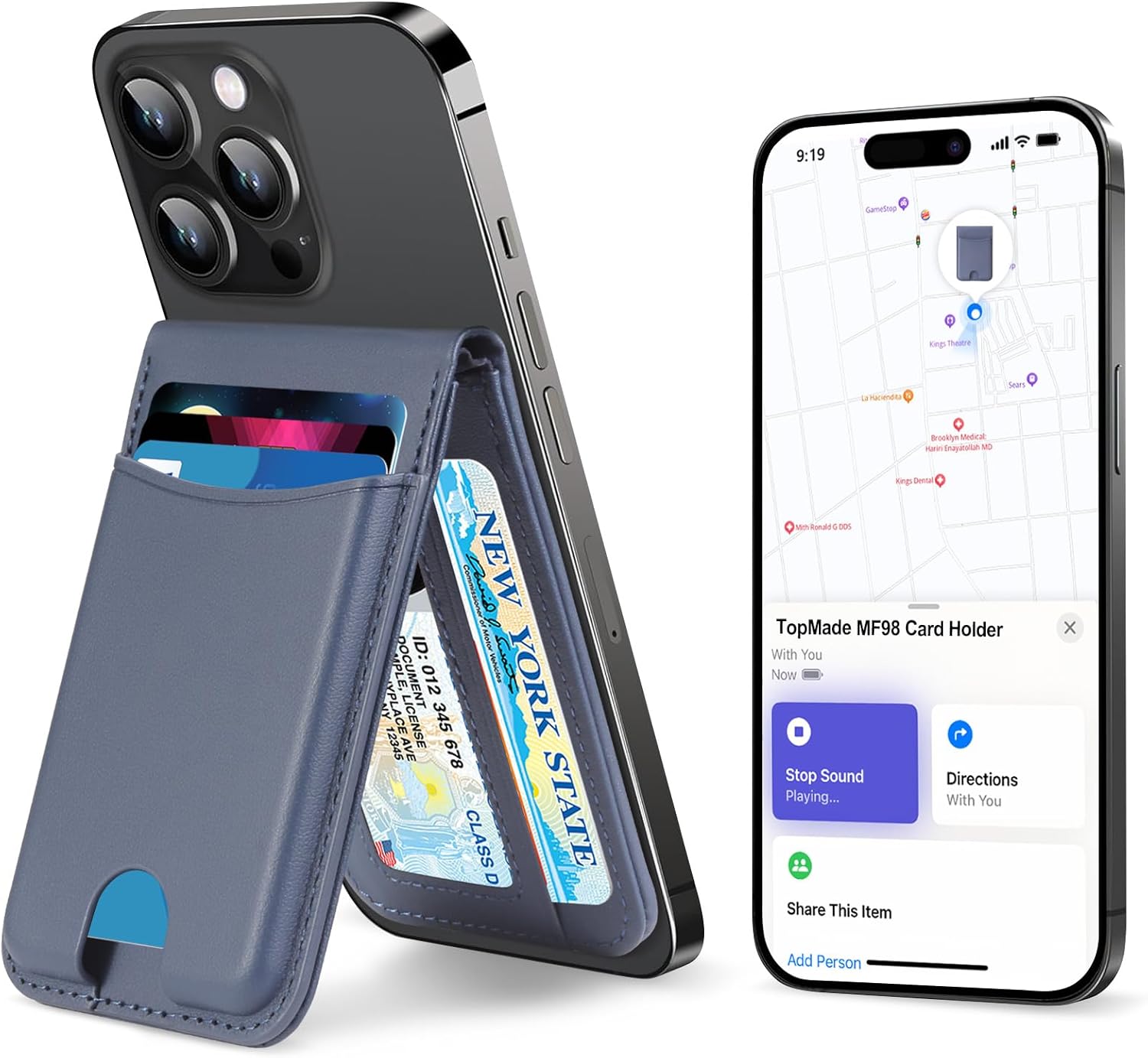 TopMade for MagSafe Wallet, Works with Apple Find My, Strongest Magnetic Phone Wallet for iPhone 17/16/15/14/13/12 Series, Magnetic Card Holder with Adjustable Stand, ID Window, 6 Cards Holder, Blue