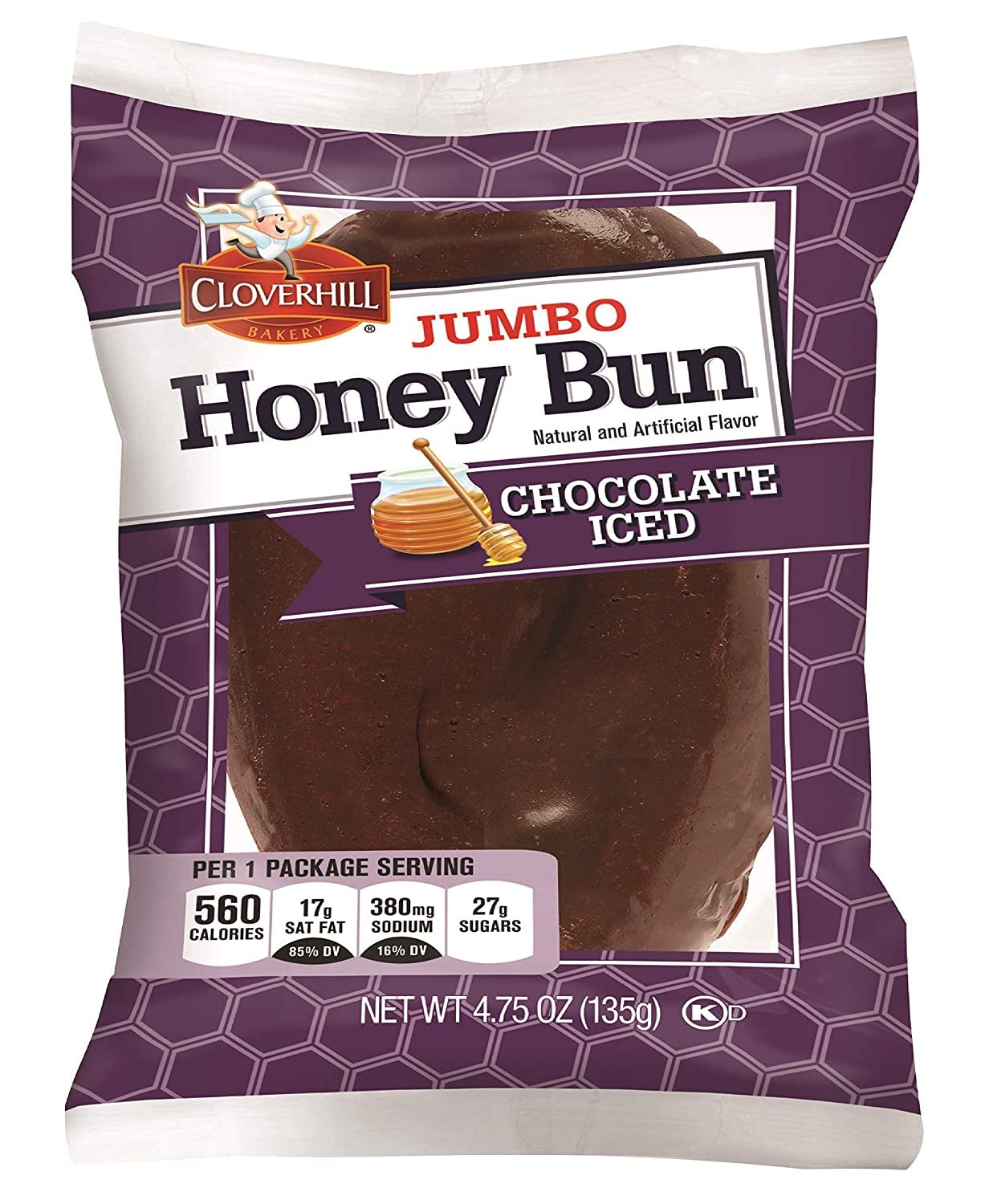Cloverhill Bakery Jumbo Chocolate Iced Honey Buns, 4.75 Ounce - 6 Count Display Box