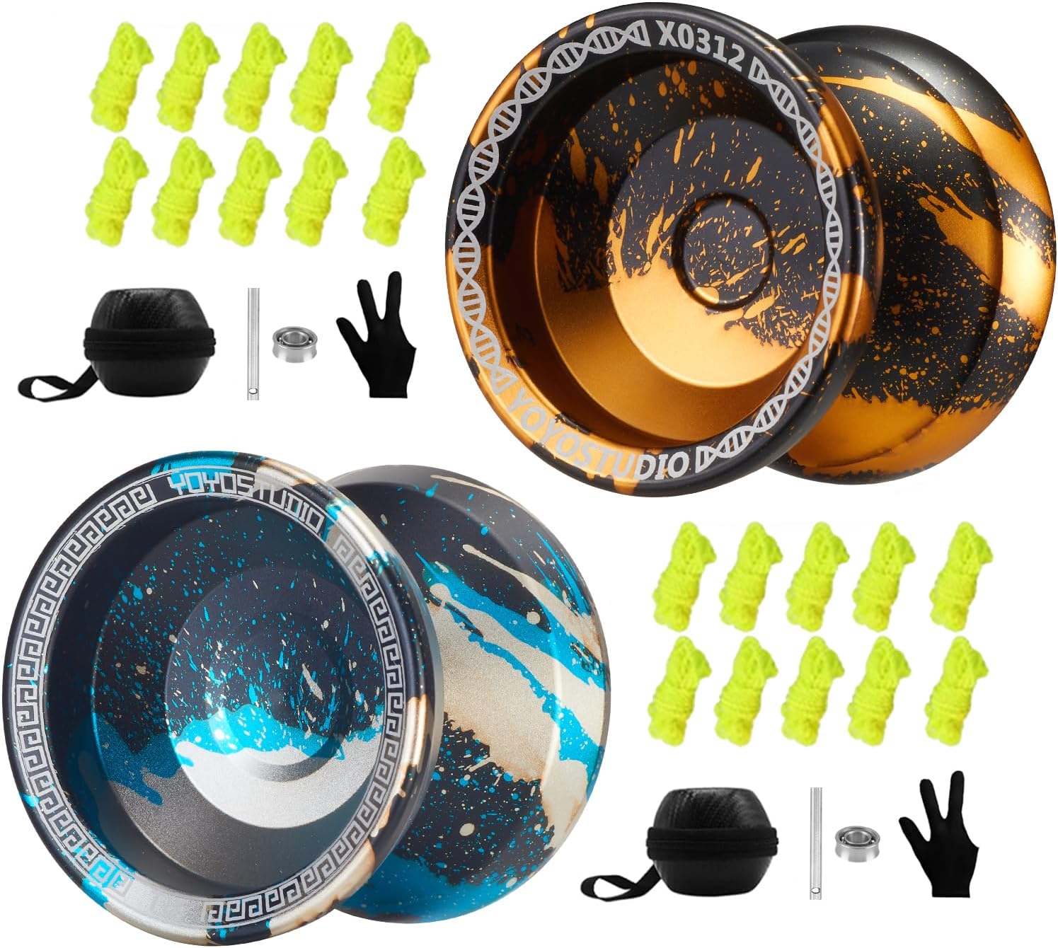 Pack of 2 Yoyos - YOYOSTUDIO X0312 Yoyo Black Gold + T16 Yoyo Black Blue Silver