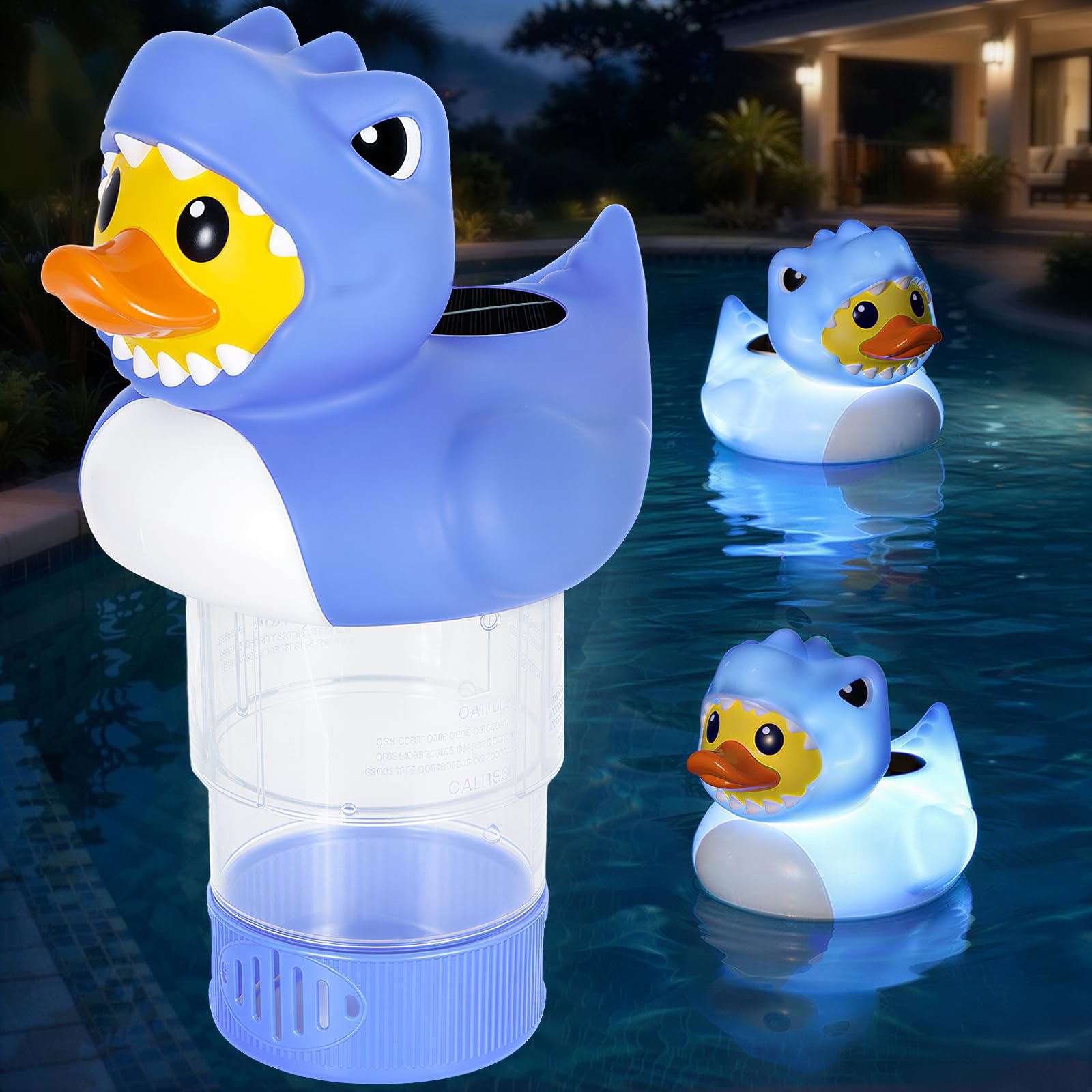 Housolution Solar Pool Chlorine Floater, Floating Chlorine Dispenser with Light, Fits 4x3in Tablets, Adjustable Release, Easy Opening & Anti-Sinking, Tablet Floater for Pool Hot Tub SPA, Duck