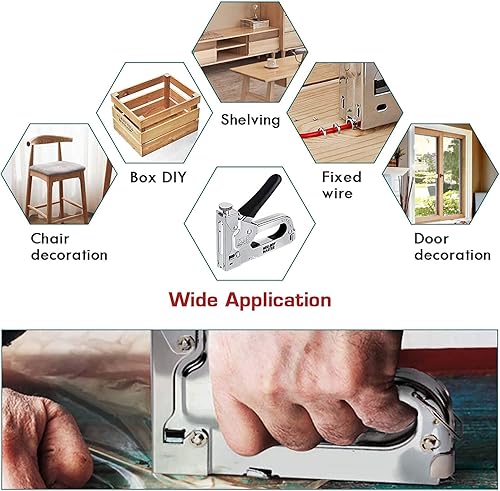 Miniatura 6 de NEU MASTER Pistola de grapas 3 en 1, manual, resistente con removedor de grapadoras y 2000 grapas para tapicería, material de fijación, decoración