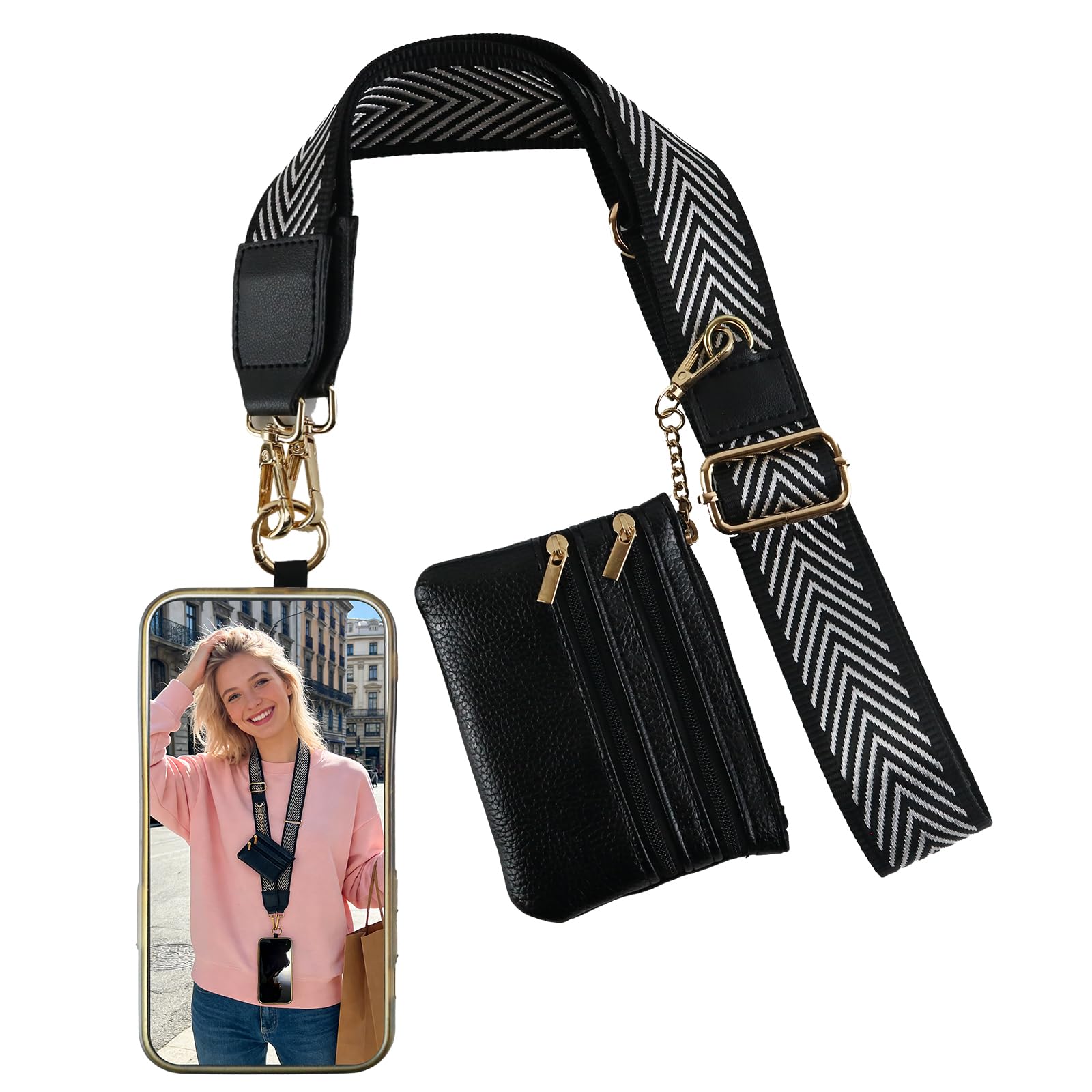 Clip and Go Strap for Phone with Wallet Crossbody, Phone Strap with Zippered Wallet, Adjustable Anti Theft Cellphone Lanyard for Women, Cellphone Chain Accessories-image-34