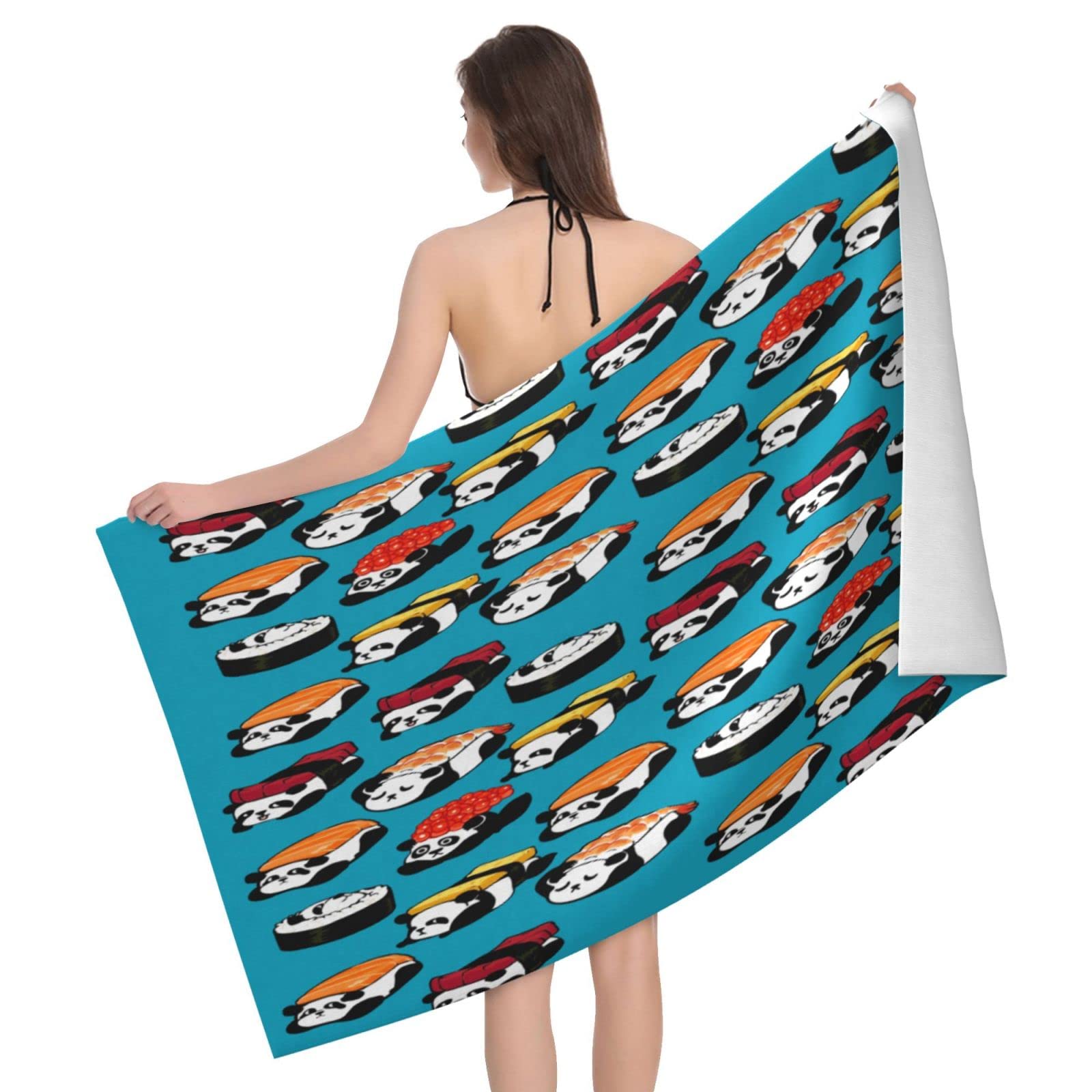 Lawenp Panda Sushi Beach Towel, Lightweight Sand Free Quick Dry Microfiber Absorbent Bath Towel for Kids, Adults, Swimming, Bath, Yoga, Pool, Travel, Camping 32"X52"