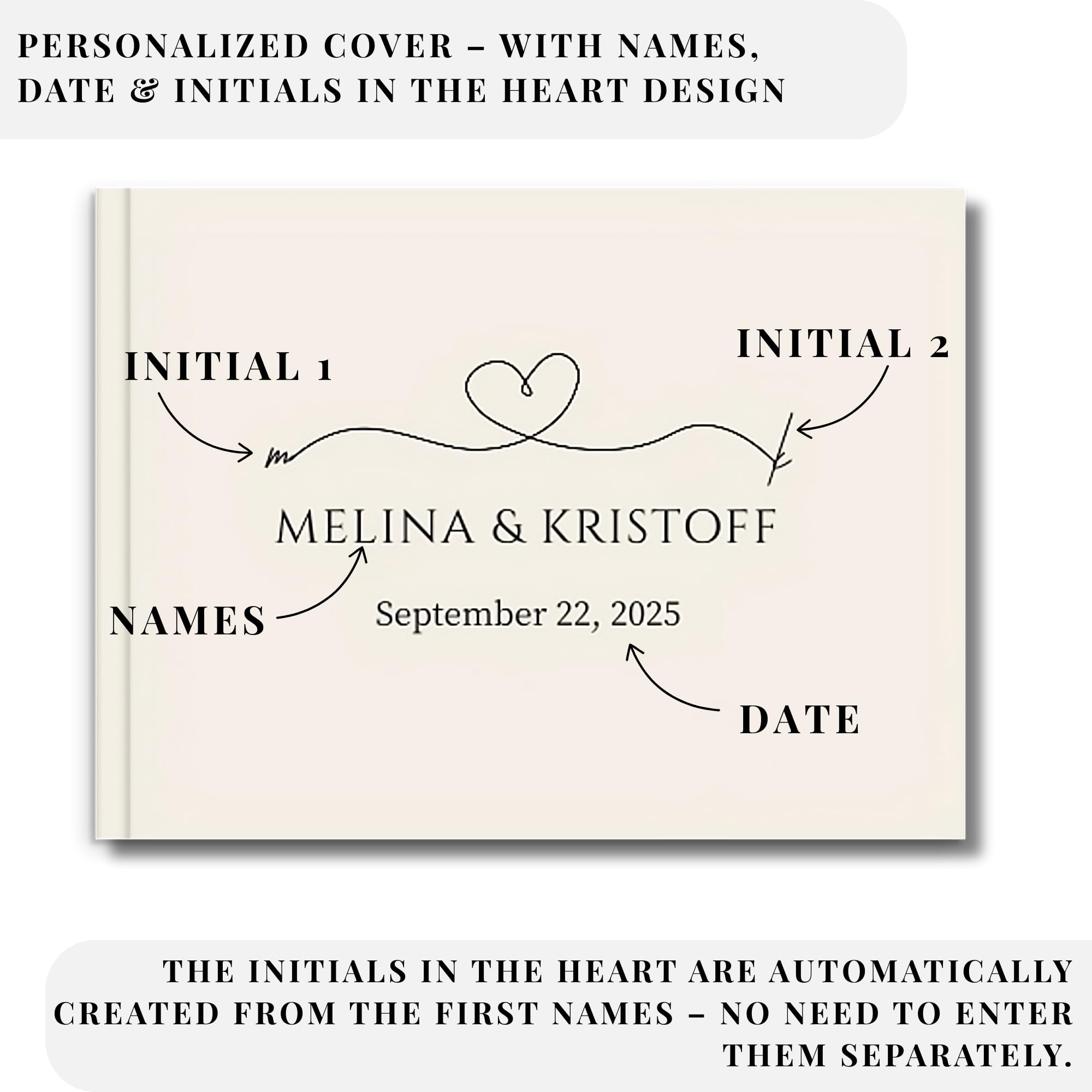 Livre d’or de mariage personnalisé – Livre photo Polaroid avec pages vierges, souvenir élégant pour les invités (crème lin)