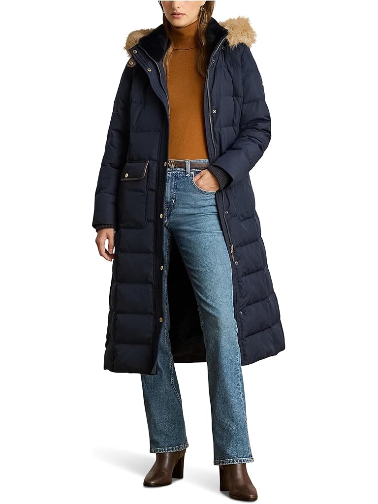 Navy Lauren Ralph Lauren Ff Trim Puffer 50/50 45"