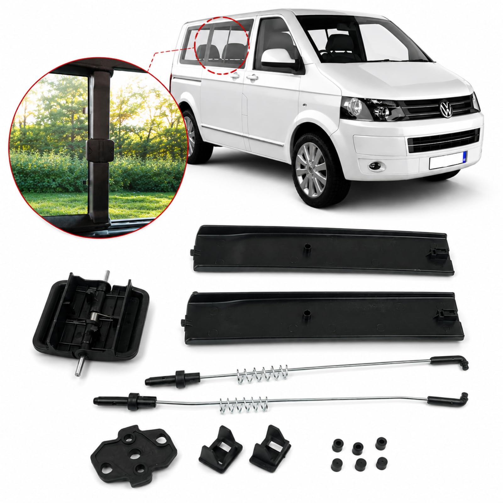 Twowinds - Kit Vitre Coulissante Latérale Compatible avec VW T5 Transporter Caravelle (2003-2015) T6 (2015-) - Côté Gauche, Droite - 7H0847781B - Poignée de Fenêtre - Fenêtre Coulissante (2 lots)