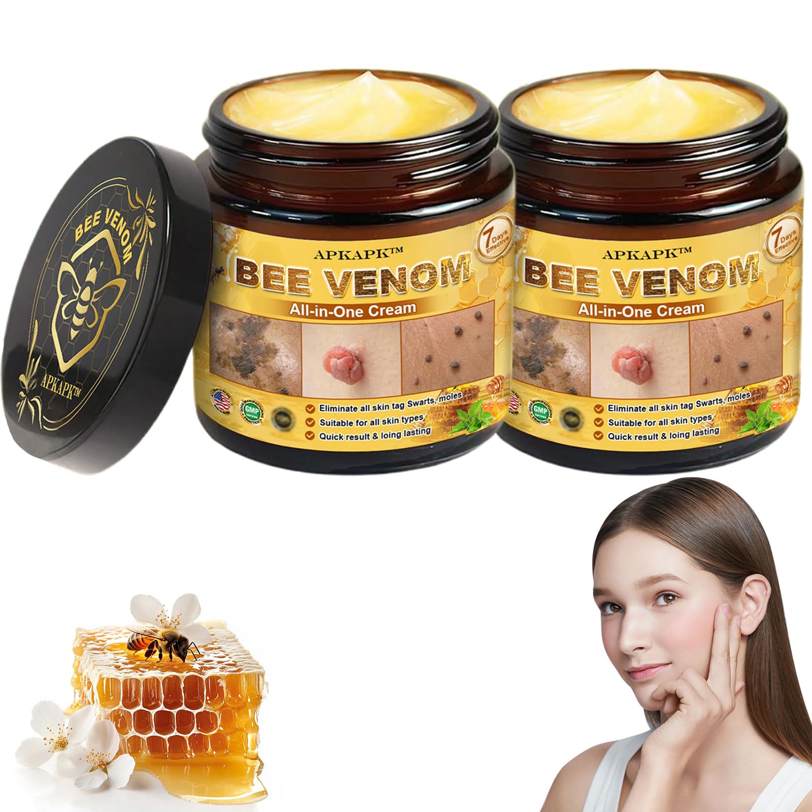 APKAPK Bee Venom All in One Cream, Bee Venom Skin Treatment Cream, APKAPK Effective All-in-One Skin Treatment Cream, Repair, Moisturize and lift 3 in 1, for All Skin Types (2 Bottle)