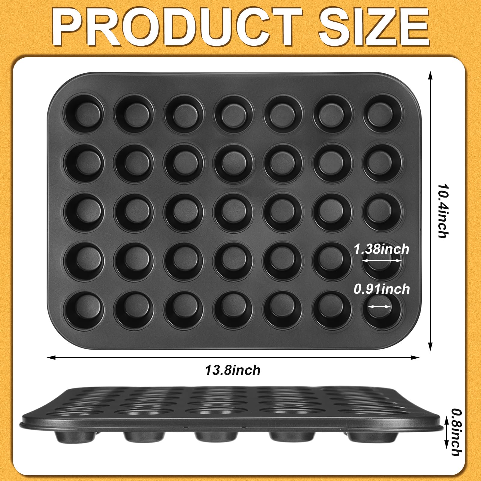 Tioncy 2 Pcs Nonstick Mini Muffin Pan 35 Cup Small Cupcake Pan 13.8 x 10.4 x 0.79 Inches Steel Mini Muffin Tin for Baking Cheesecake Tailgate Party Supplies, Dishwasher Safe(Black)