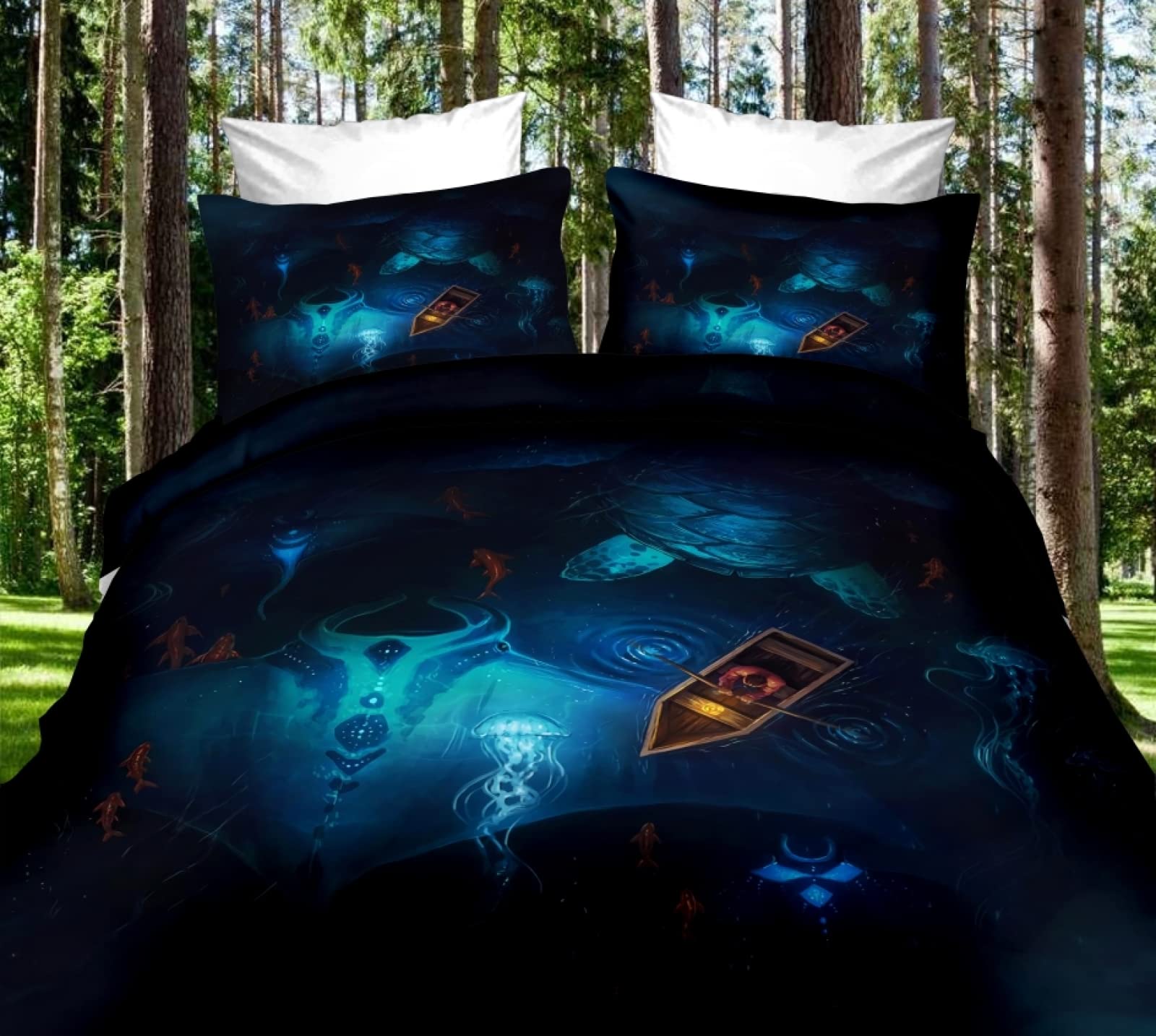 Housse de couette 140x200 ciel étoilé parure de lit microfile 2 taies d'oreiller fermeture éclair
