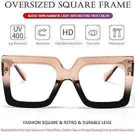 AIEYEZO Oversized Square Blue Light Glasses for Women Cute Big Frame Glasses Fashion Clear Multi-Color Computer Eyewear (Black + Champagne Black)